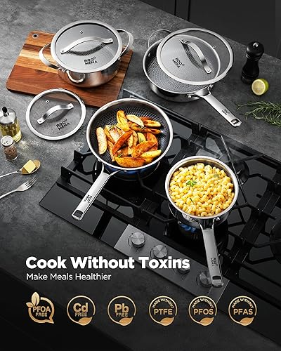 Miniatura 9 de Sartén wok con tapa, cerámica híbrida de 13 pulgadas, woks y sartenes para saltear de acero inoxidable de tres capas, antiadherente, no tóxico,