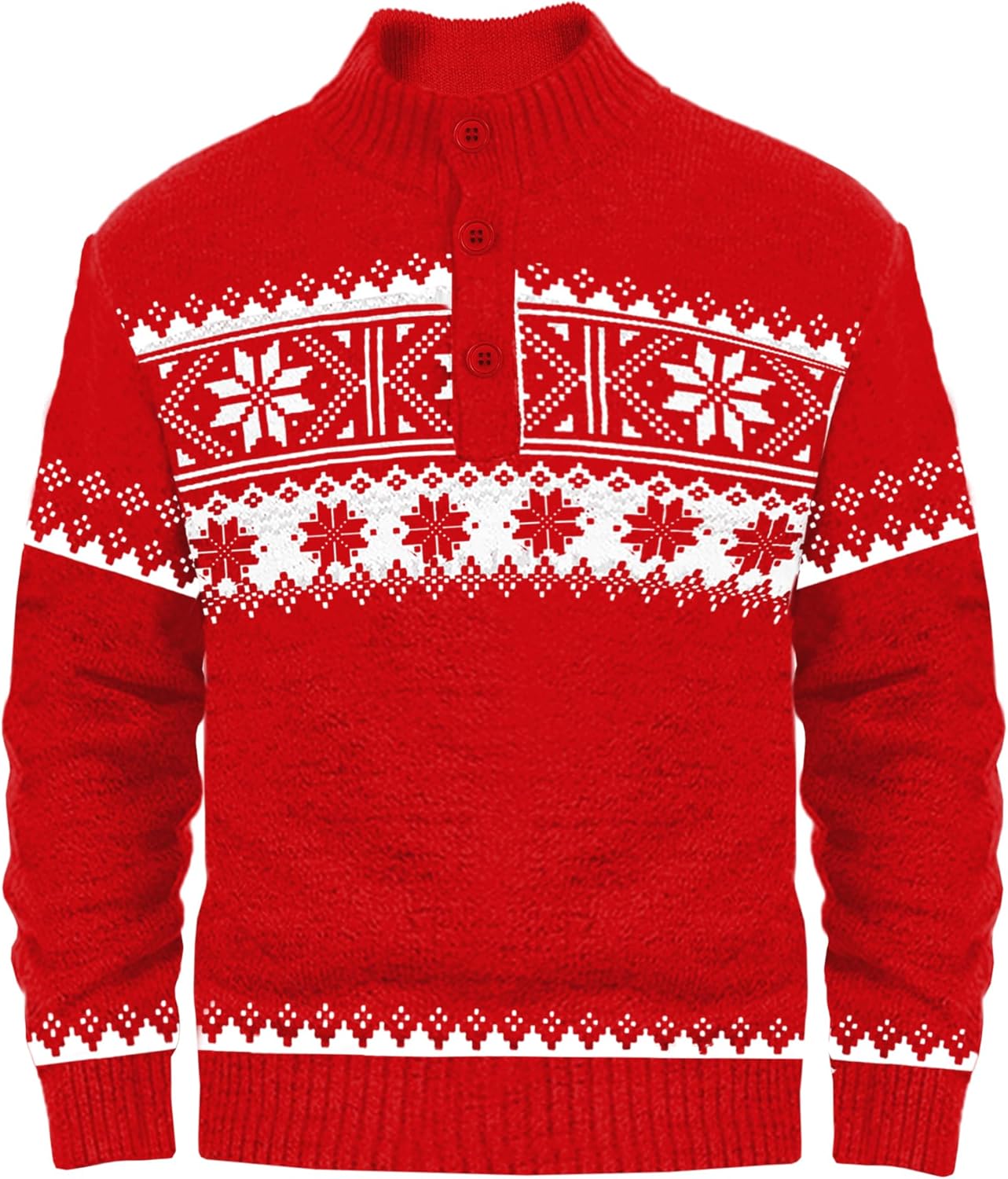 AOBUTE Mens Christmas Sweater Ugly Snowflakes Xmas Button Knitted Pullover