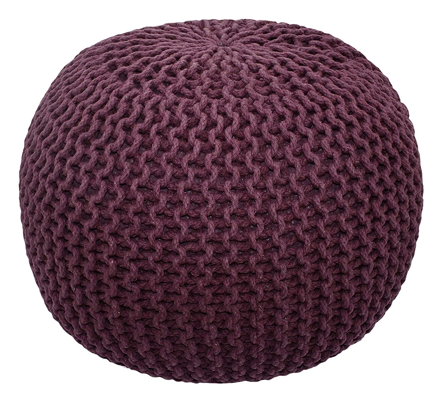 safunooza Designs Hand Knitted Cotton Rope Beans Filled Round Oval Pouf Pouffe - Plum Colour - Pack of 01 - Designed for Living Room Sitting, Foot Rest-image-1