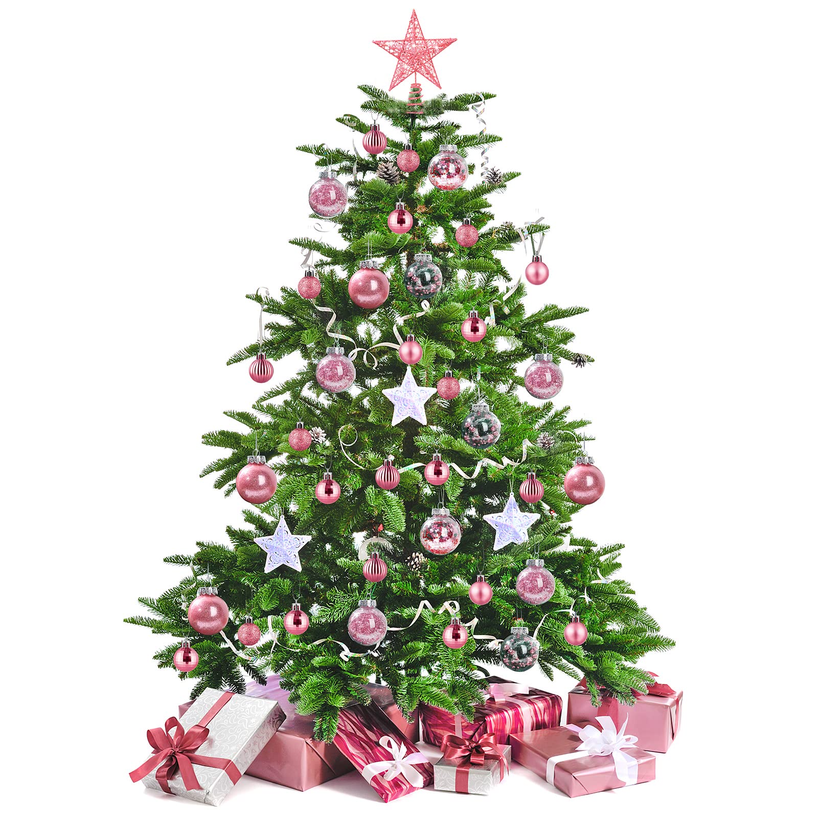 Lot de boules de Noël en forme d'étoile brillante en plastique pour décoration de sapin de Noël, d'anniversaire, de vacances (rose, 49)