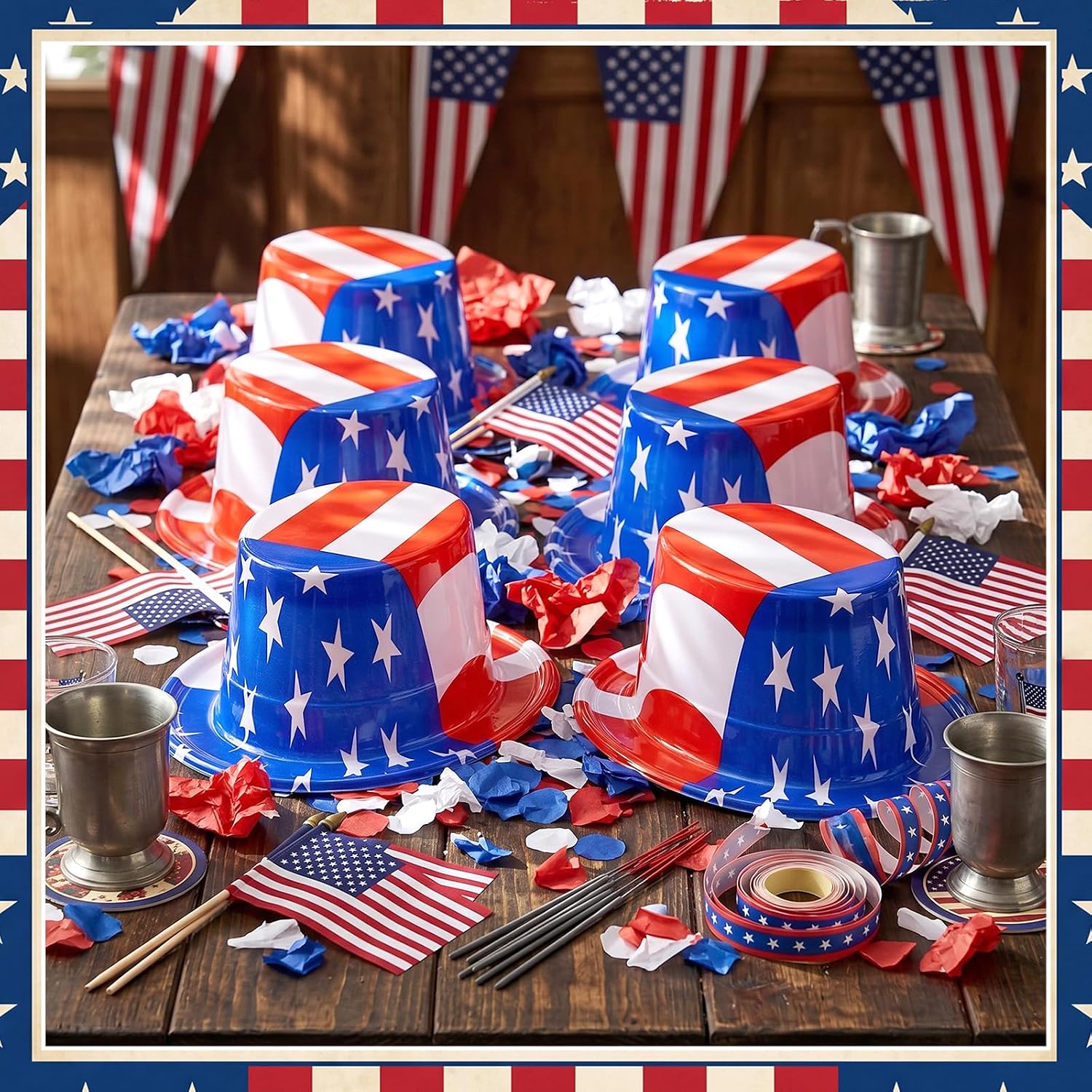 Chicingyou 4th of July Hats American Flag Patriotic Hats Blue Red White and Black Headwear Costume Accessories