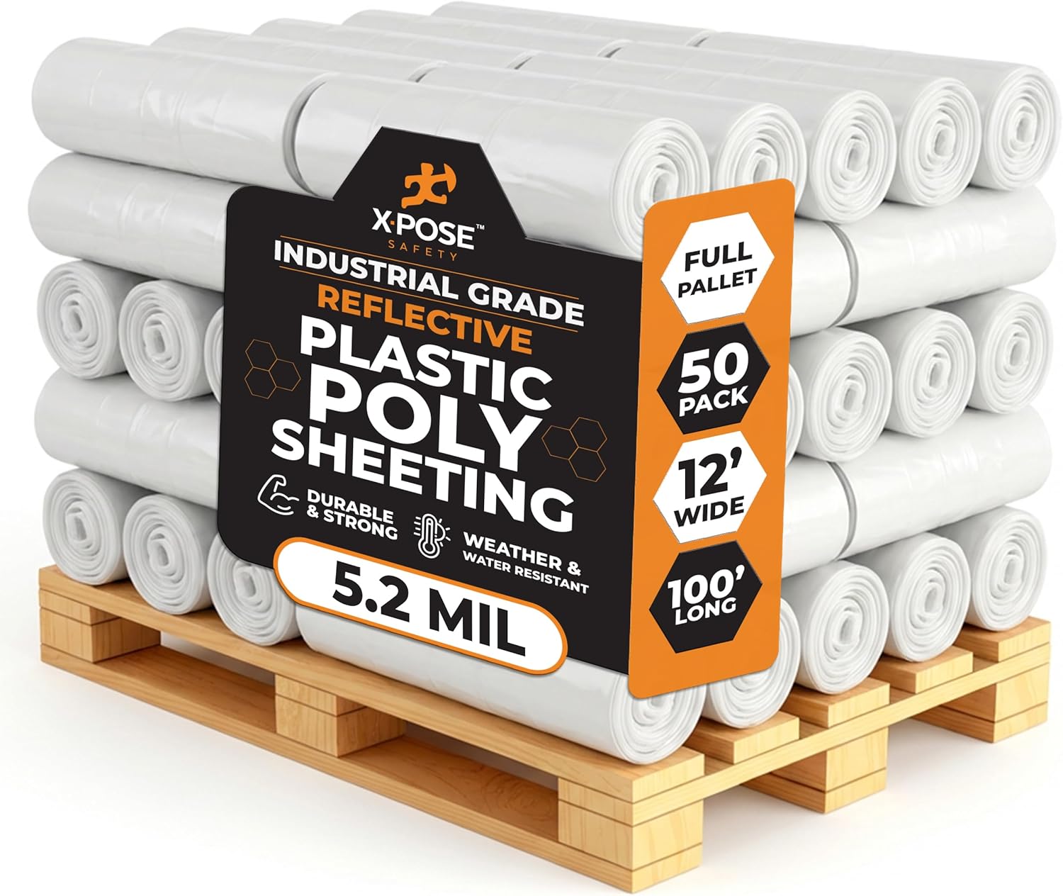 Xpose Safety Clear Plastic Sheeting – 10' x 100' Roll – Heavy Duty 5.2 Mil Poly Sheet – Waterproof, Dustproof, Vapor Barrier – for Construction, Painting, Industrial Use