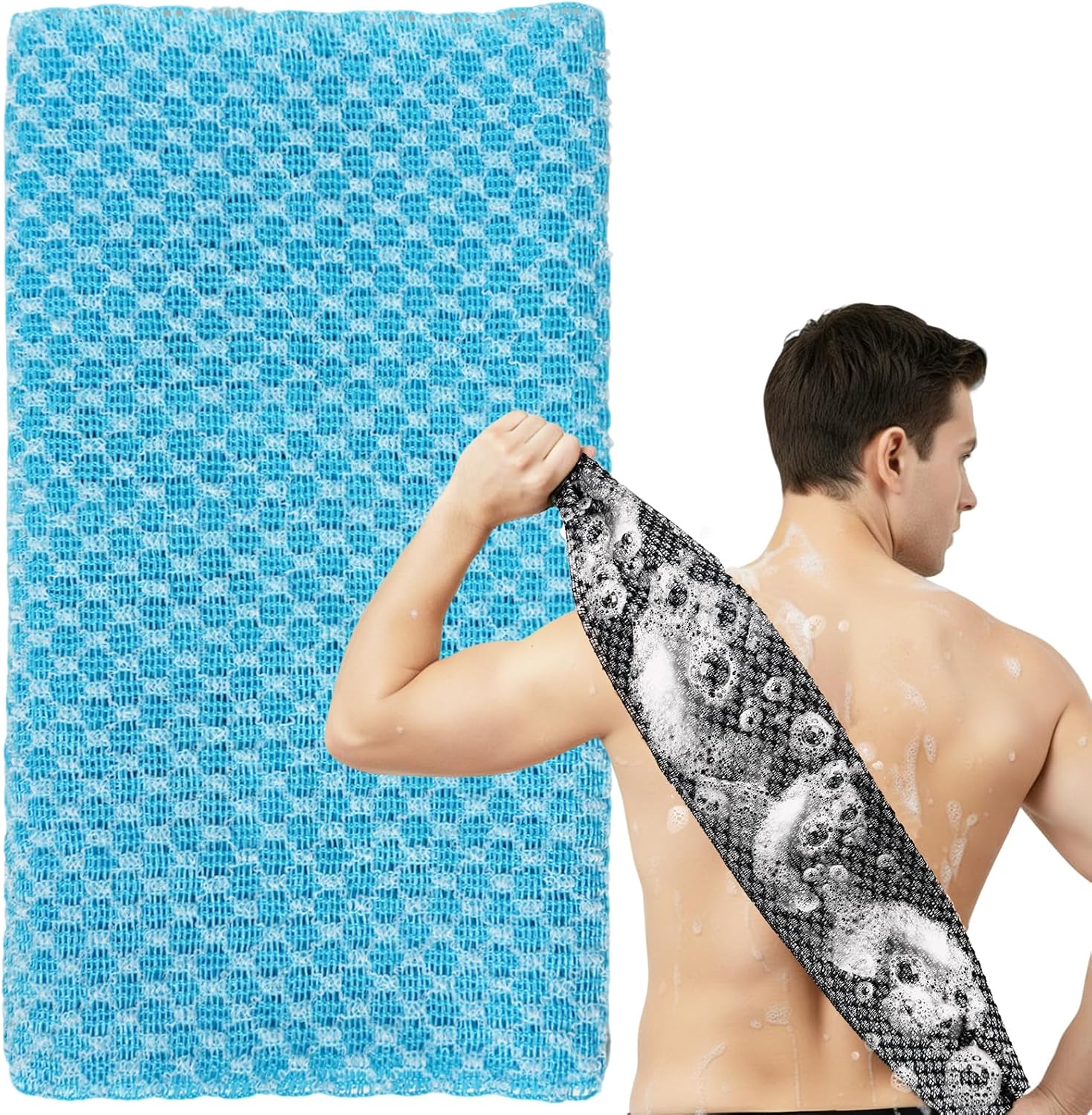 Japanese Exfoliating Shower Towel, 48" Extra Long Exfoliating Washcloth for Men Women, Exfoliating Body Scrubber for Cleaning&SPA,Advanced Wash Cloths for Face&Body,Suitable for All Skin Types(Blue)