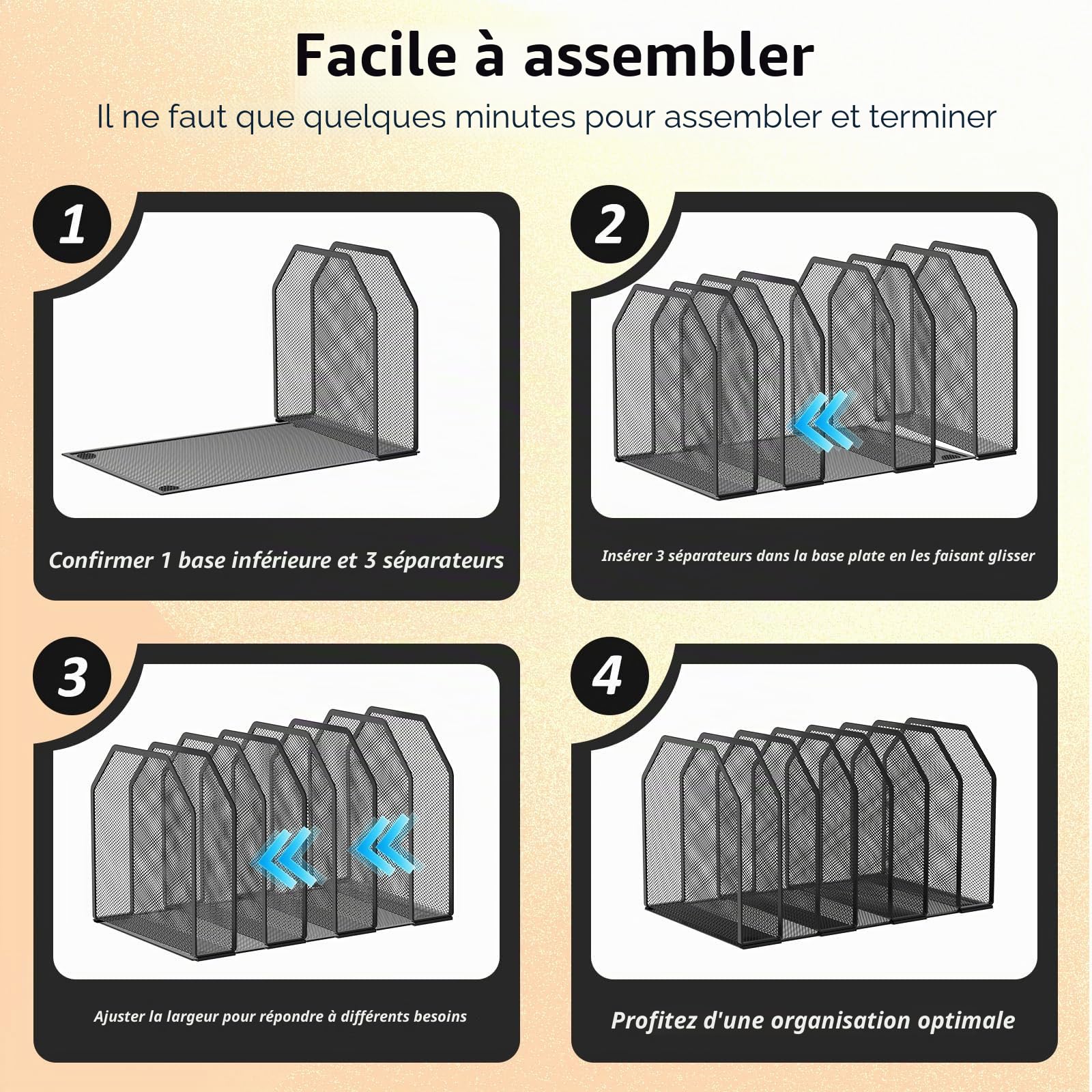 Organisateur de Bureau Vertical Porte-Revues en Maille Métallique 7 Compartiments Porte-Documents de Bureau Porte Dossiers Largeur Ajustable Aupport pour Magazines à Domicile et Lieu de Travail noir