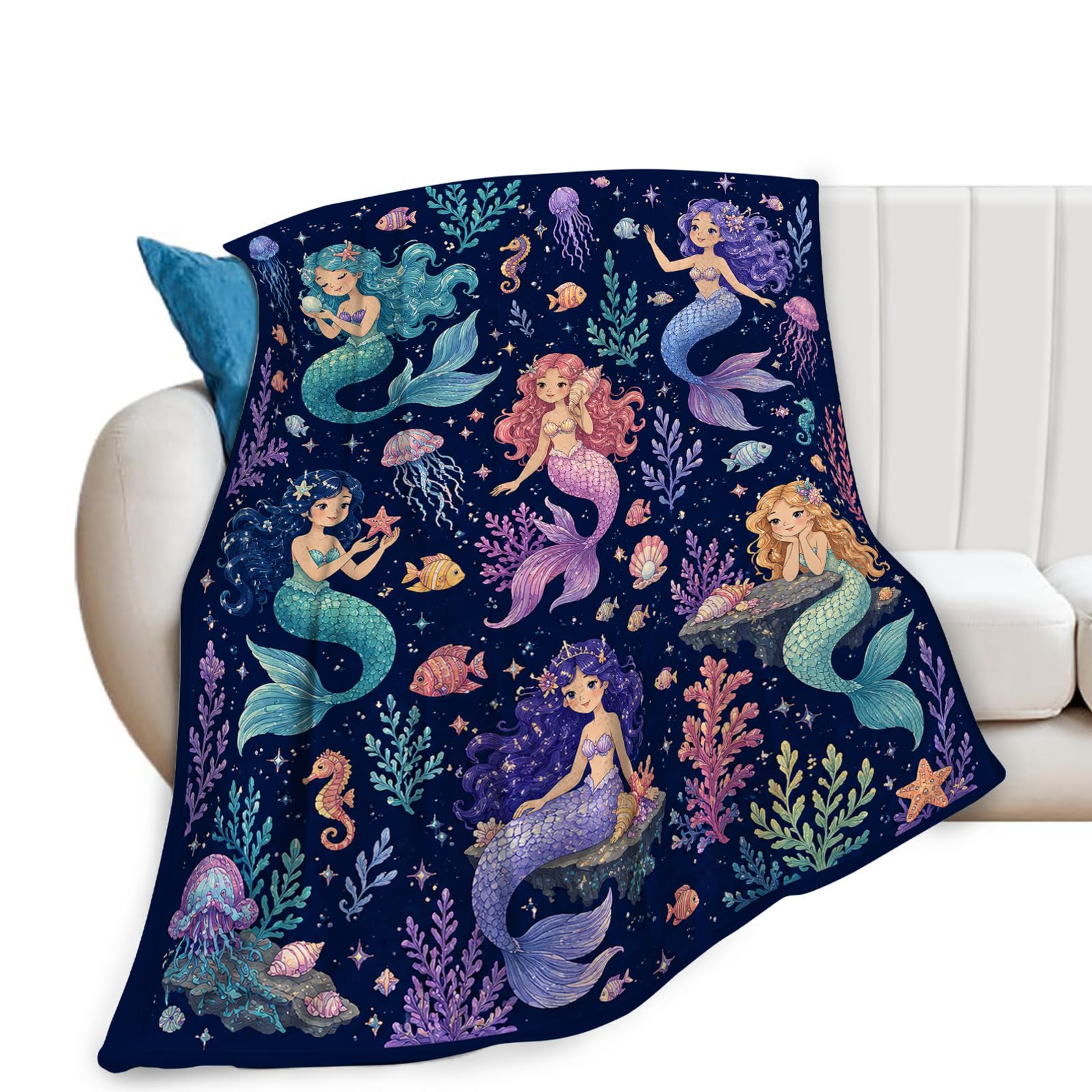 wsradto Mermaid Blankets, Ocean Throw Blanket, Mermaid Gifts, 40"X50"