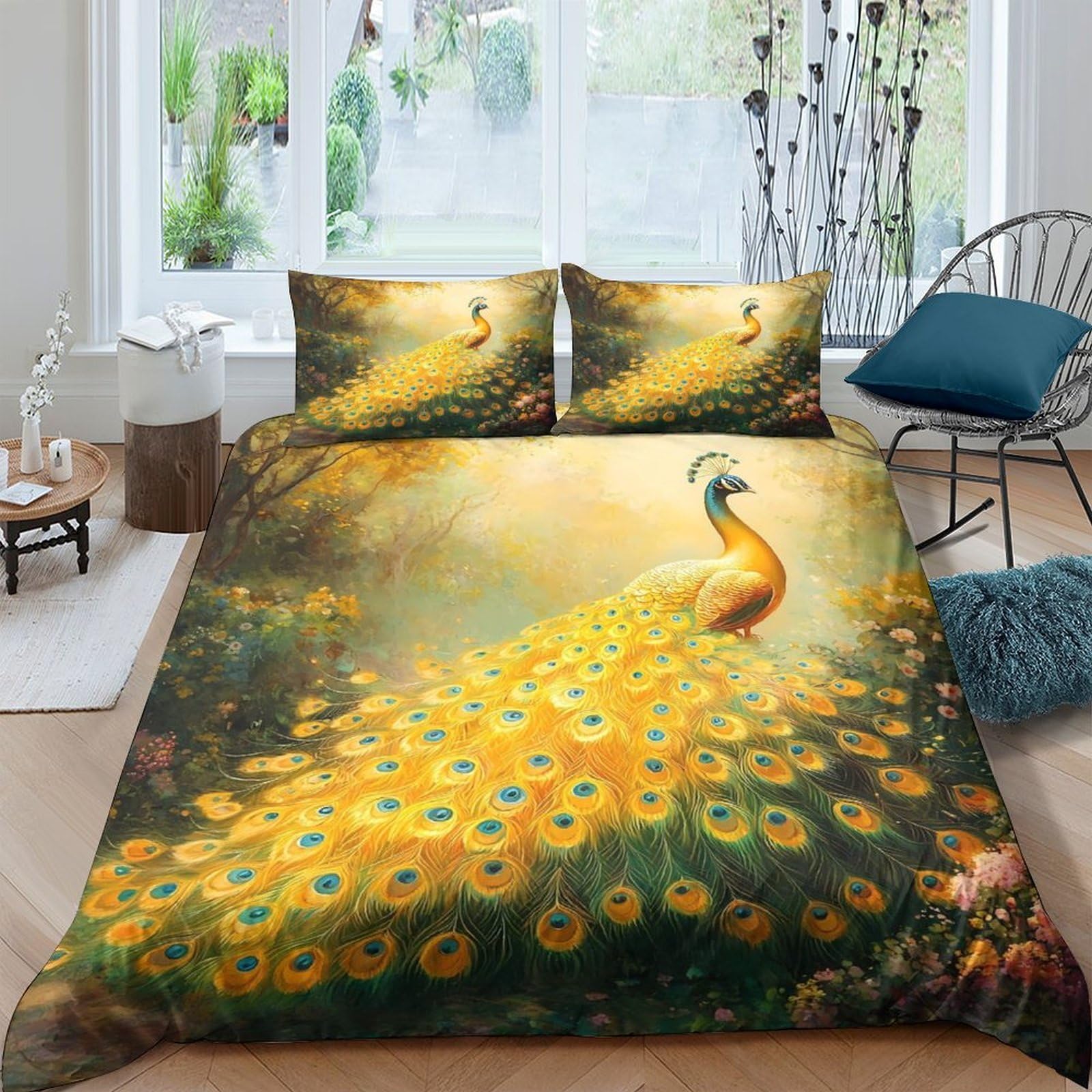 Ctjqhvkz Style-9 3D Printed Golden Peacock Fitted Sheet Microfiber Soft Breathable Forest Art Mattress Cover For Bedroom Dorm Decor Single（135X200cm）