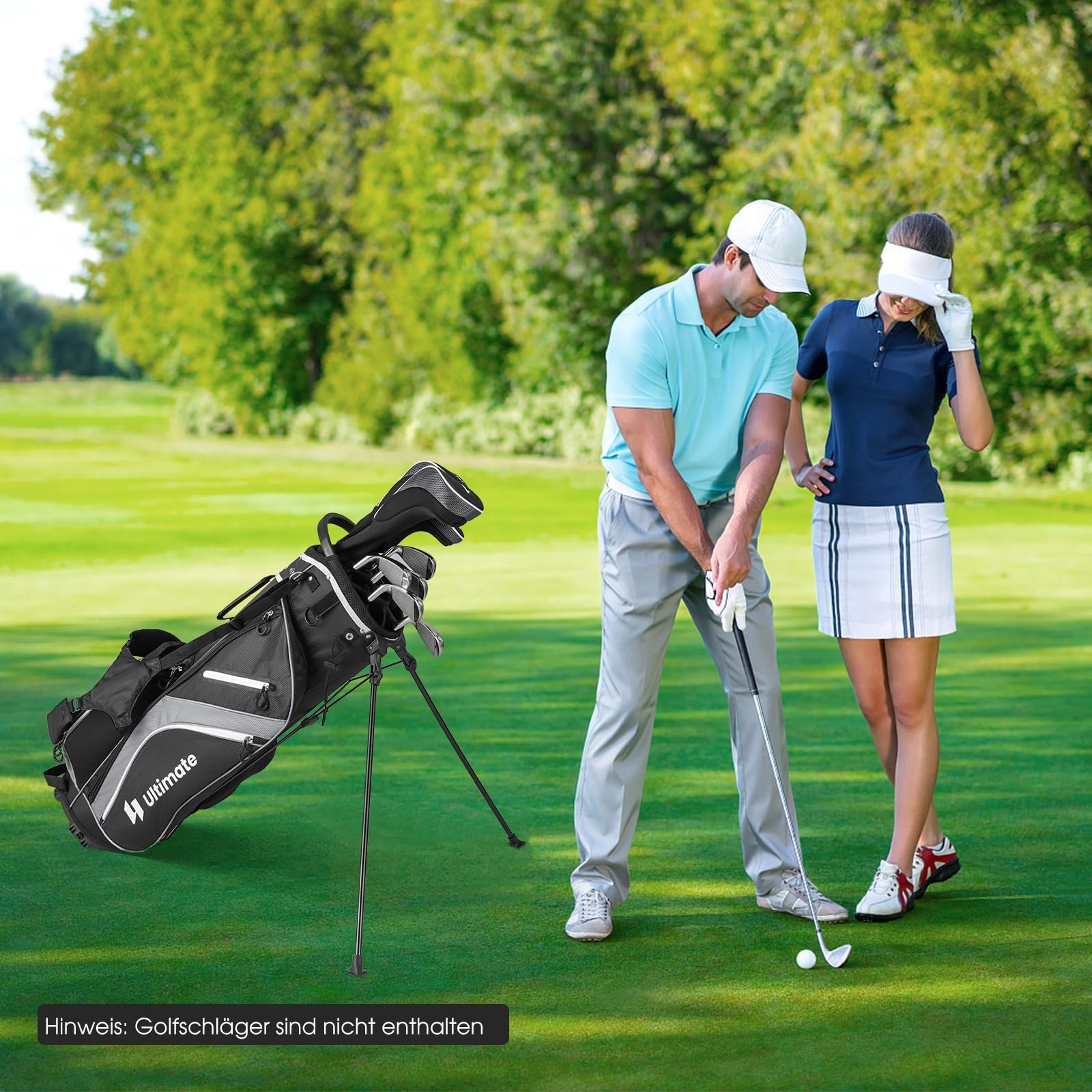 GYMAX Bolsa para Palos de Golf con Divisores de 14 Vías y 6 Bolsillos, Liviana con Soporte, Bolsa Refrigeradora, Correa Doble, Capota para Lluvia, Soporte para Paraguas y Asas de Transporte