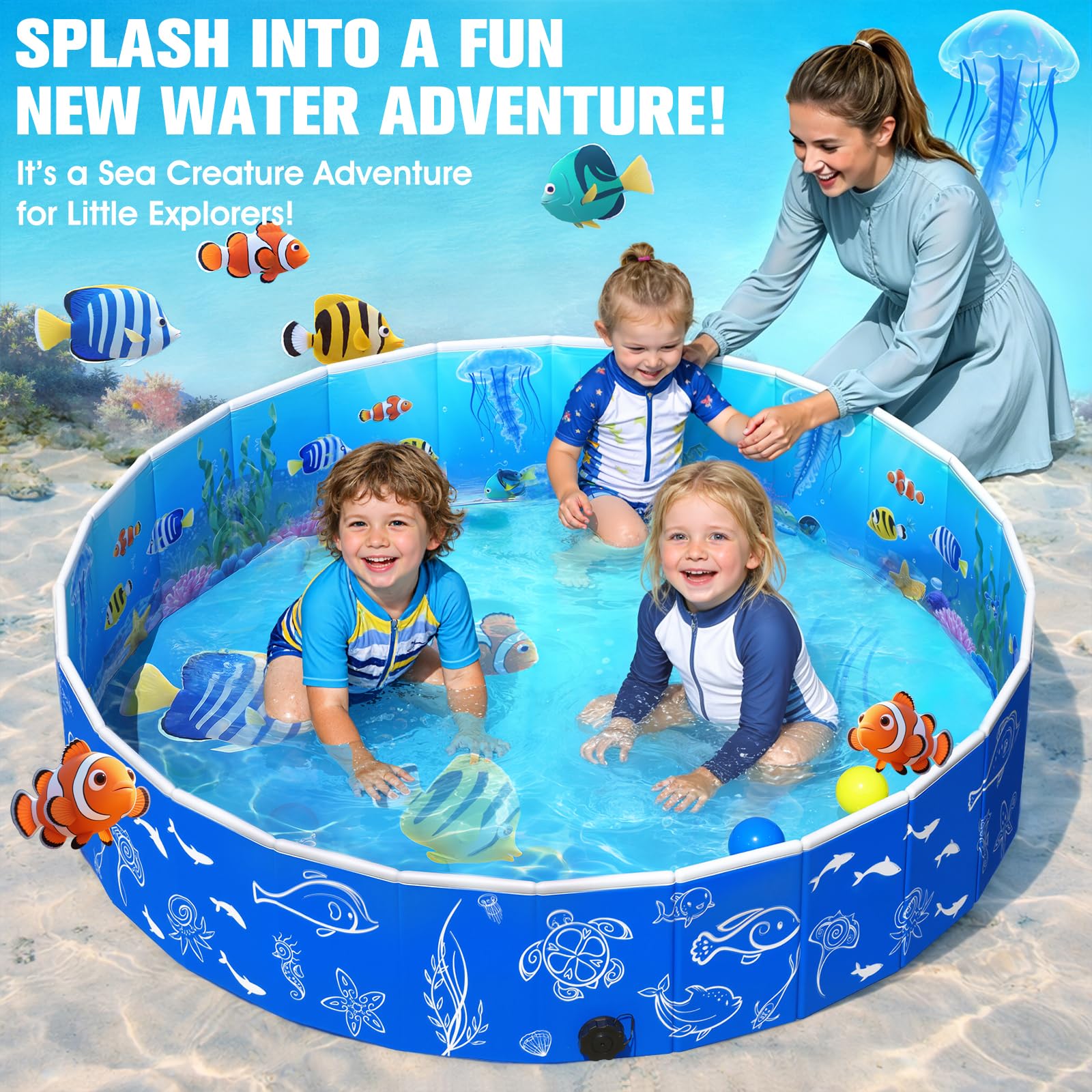 Luxfero Piscina para Niños con Toldo Solar 130 x 130 x 30 cm Desmontable Plegable