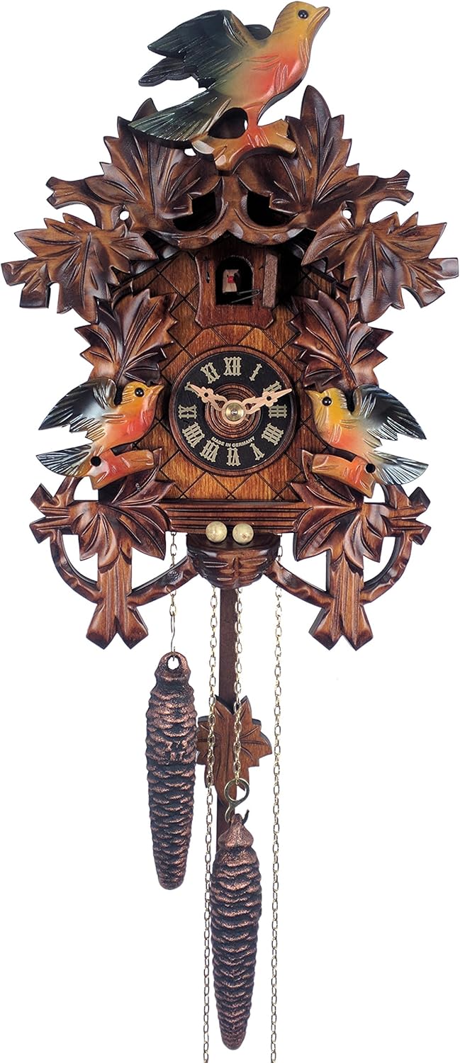 Cuckoo Clock with Painted Nest, Brown with Painter Birds