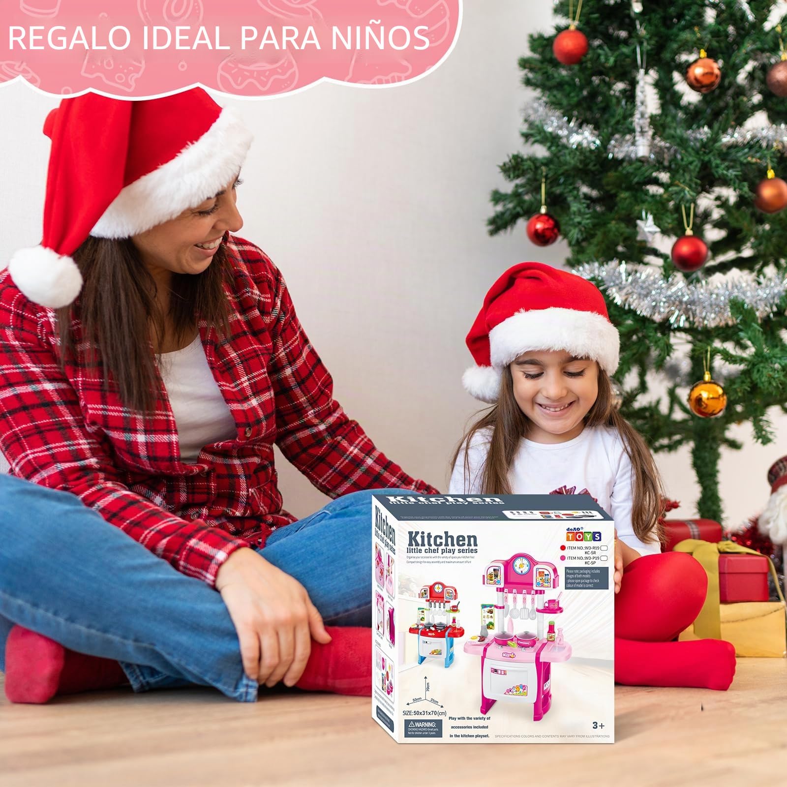 deAO Cocinita Mi Pequeño Chef con Características de Sonidos y Agua Incluye Accesosrios de Cocina,Cocina Juguetes Fregadero Refrigerador Horno Comida Juguete