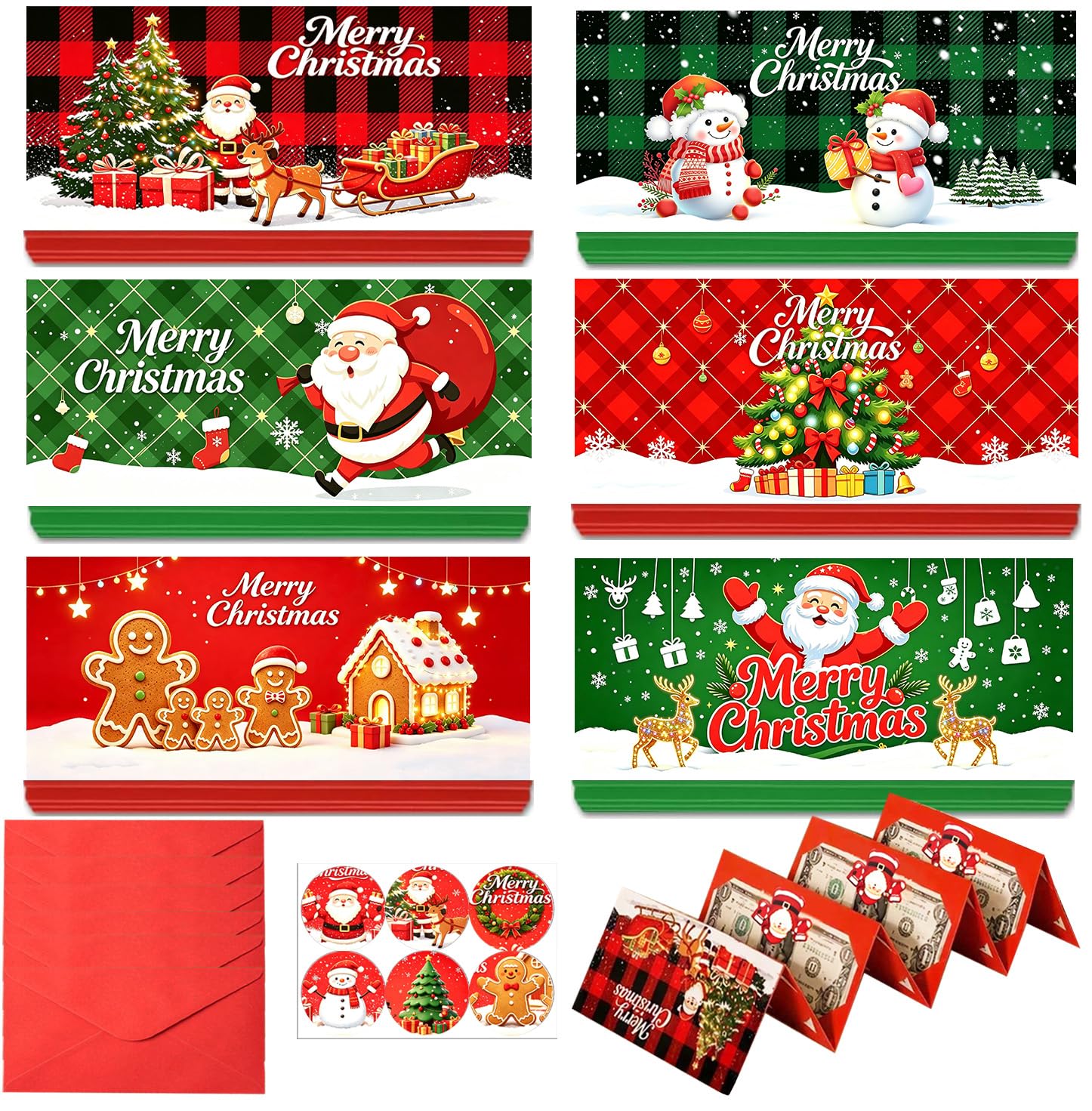 6 Pack Christmas Money Holders for Cash Gift Card Booklet with Envelopes