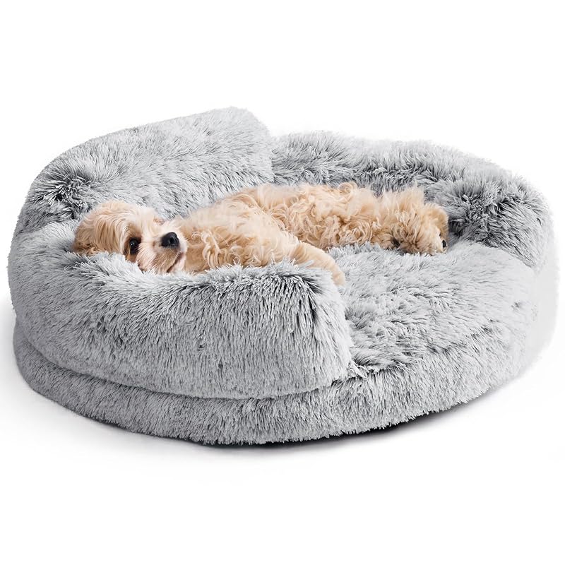 Cama redonda tipo donut para gatos e cães médios em pelúcia sintética EHEYCIGA Cinza 66,04 x 66,04 x 19,05 cm
