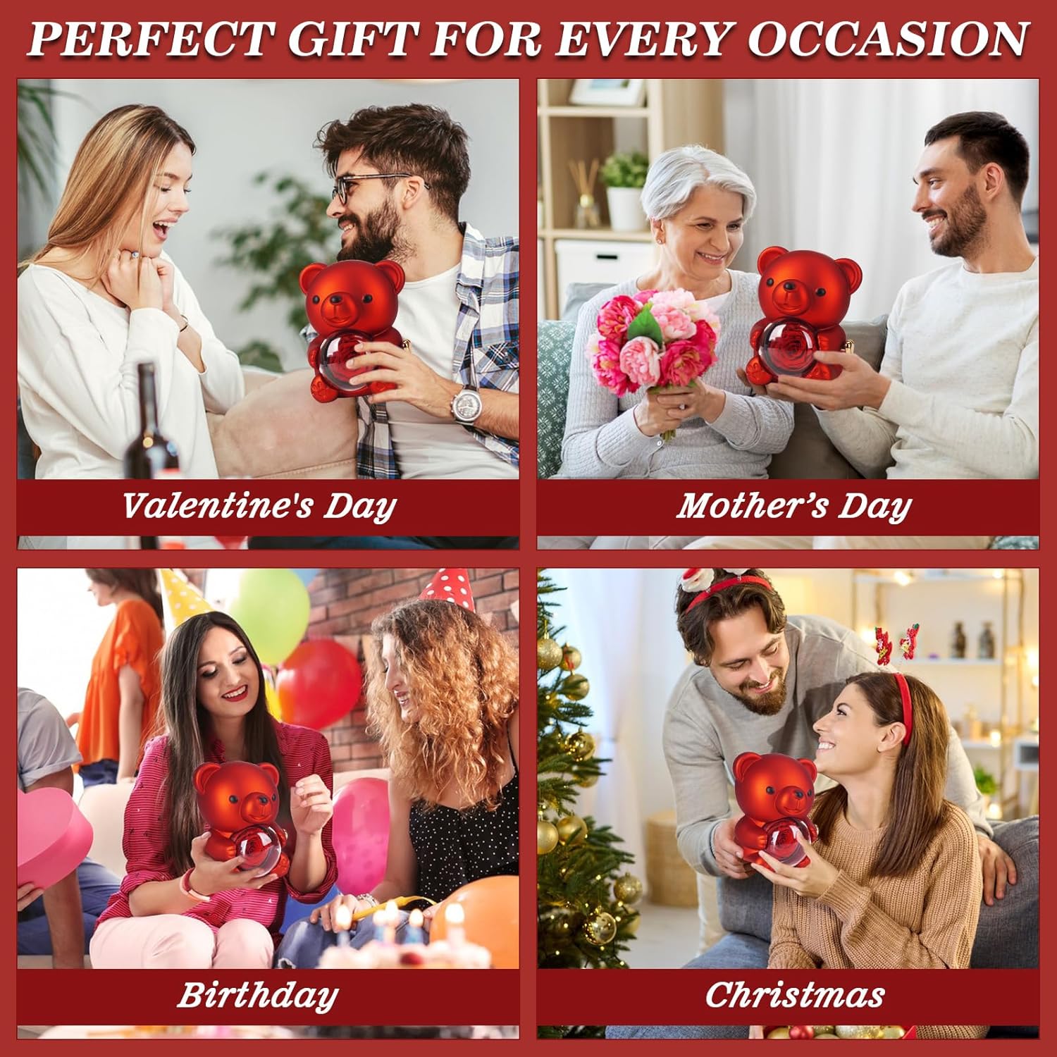 WOKEISE Teddy Bear Preserved Rose Gifts with 100 Languages I Love You Necklace & Love Puzzle, Mothers Day Rose Gifts for Mom, Eternal Rose Bear,Anniversary Birthday Gift for Women,Wife,Girlfriend,Red