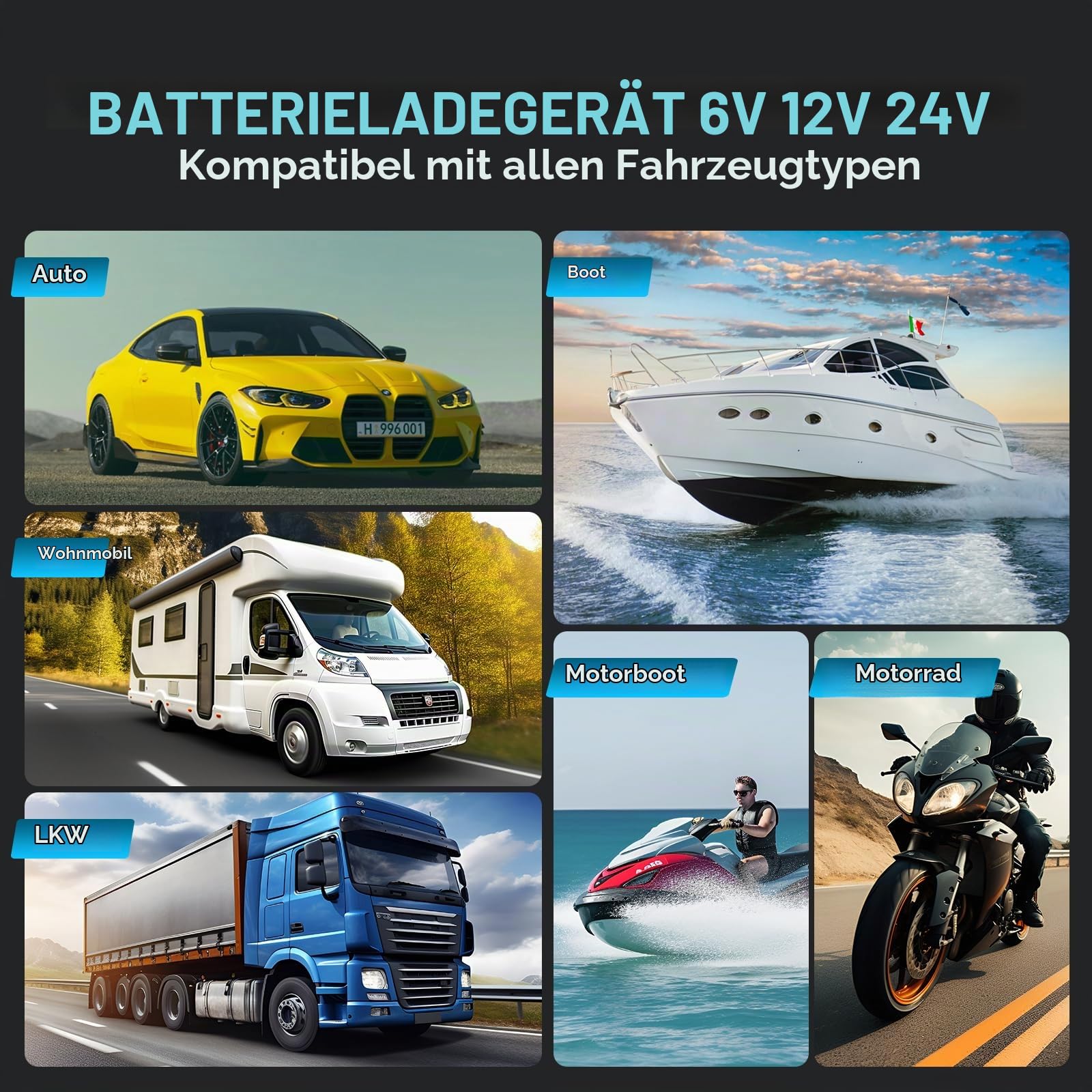 Haisito 30-Amp Batterieladegerät für Lithium/LiFePo4/Blei/Säure/Tiefzyklus (AGM/Gel), 6V/12V/24V Batterieladegerät und Erhaltungsladegerät, Erhaltungsladegerät für Auto-LKW-Motorrad-Rasenmäher-Marine