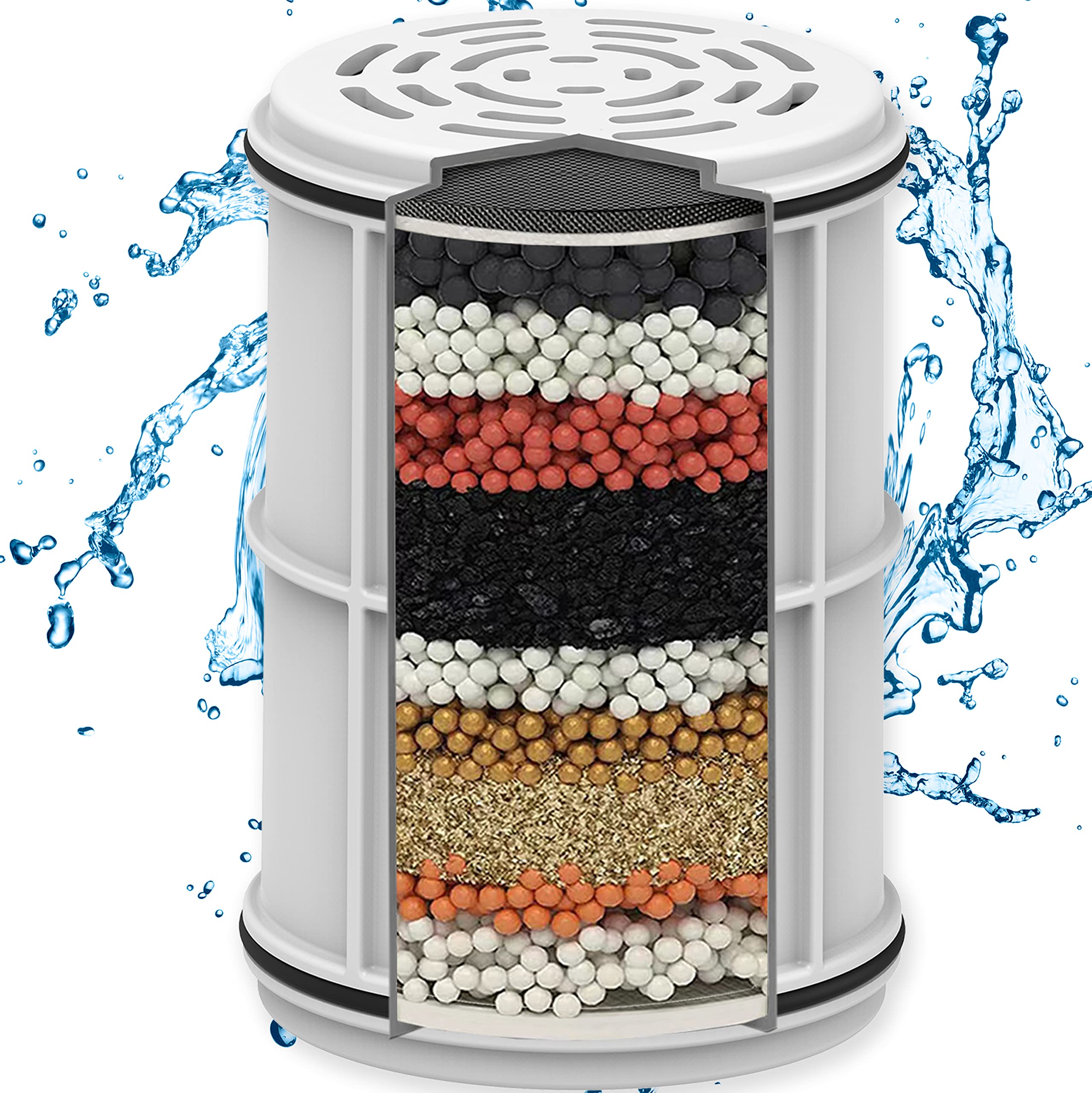 Aqua Elegante Filtro de ducha de 16 etapas, filtros de agua universales para quitar cloro + minerales duros, purificador de baño y mejor sistema de suavizante con carbón activado, cartucho de repuesto