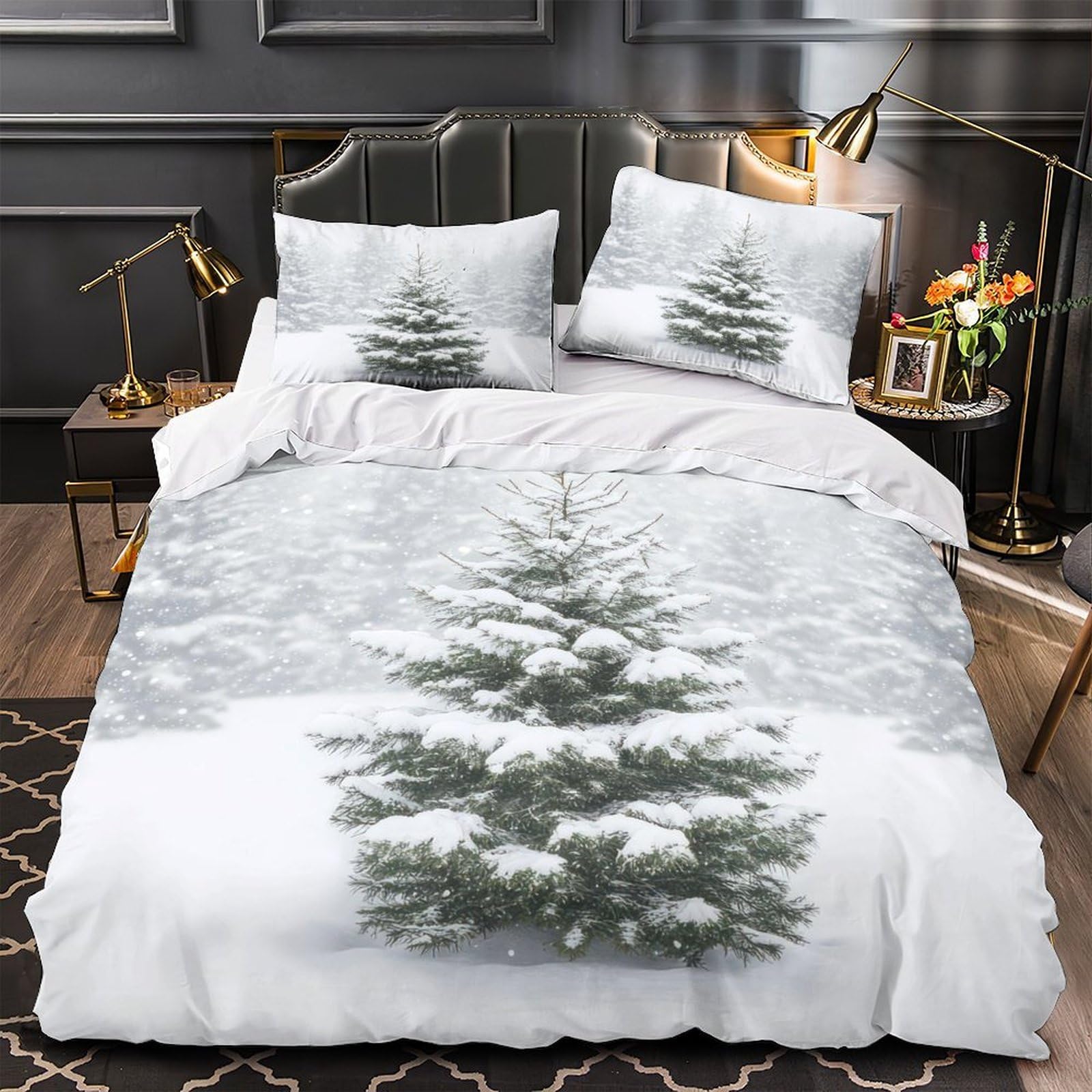 Housse de couette sapin de Noël douce et anti-acarien lit ado