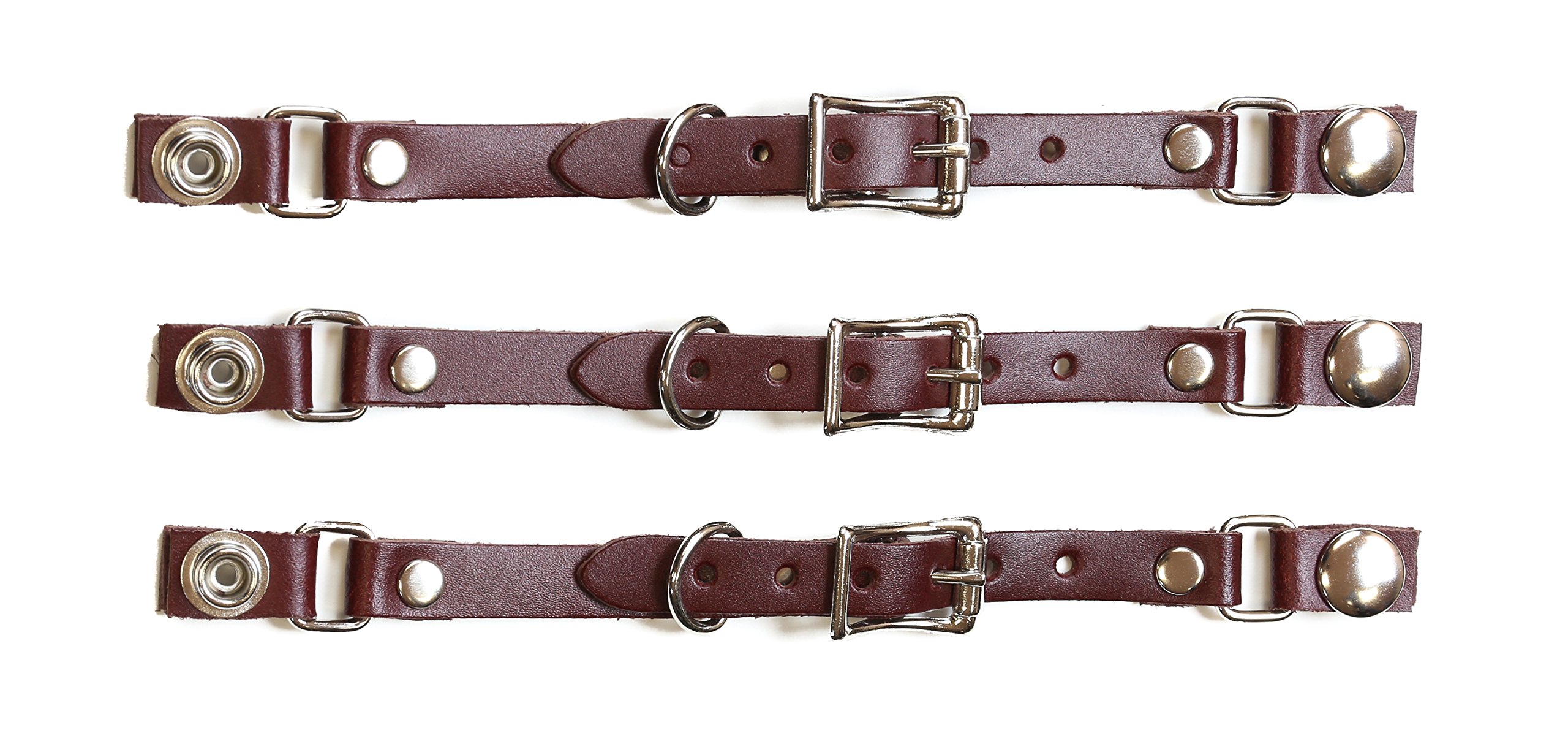 Leather Buckle Bikers Vest Extender for Mc Jacket Real Leather-3 Pcs (SNAP-LG-10MM, BROWN)