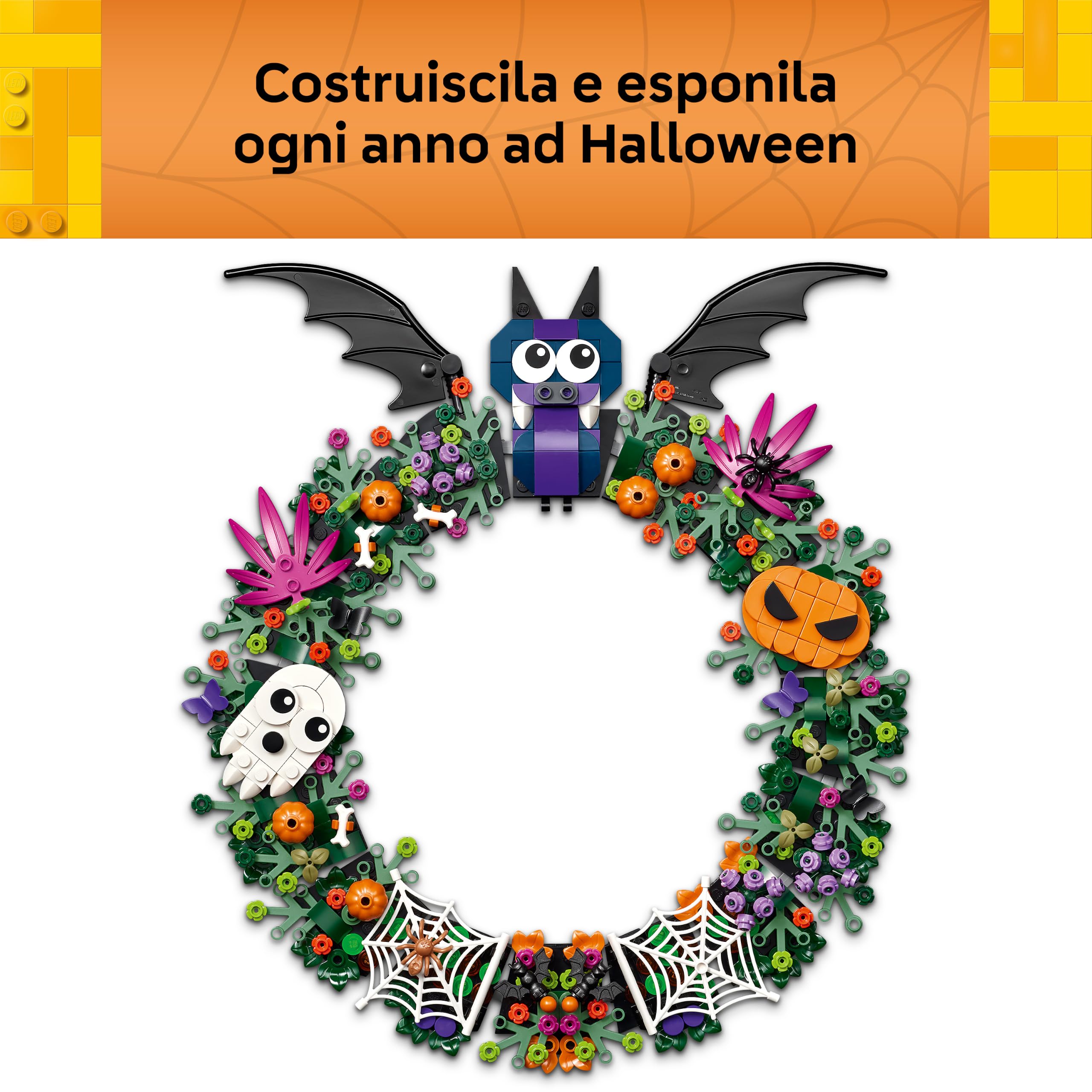 LEGO Ghirlanda di Halloween - Addobbo con Pipistrelli, Zucche, Fantasmi e Ragnatele - Decorazione da Parete - Idea Regalo per Ragazze, Ragazzi e Adolescenti da 12 Anni in su - 40825