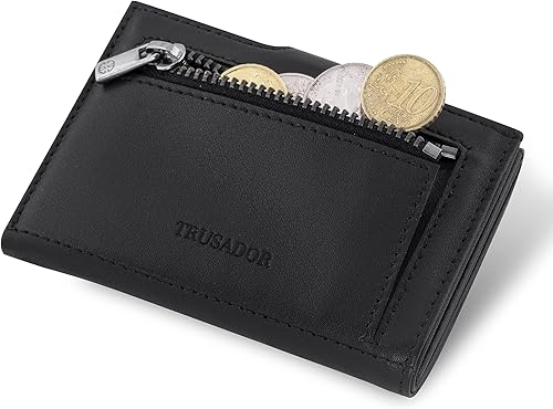 Miniatura 3 de TRUSADOR Venice - Cartera de piel triple para hombre y mujer, con bloqueo RFID, bolsillo frontal, Negro -, Con bolsillo para monedas