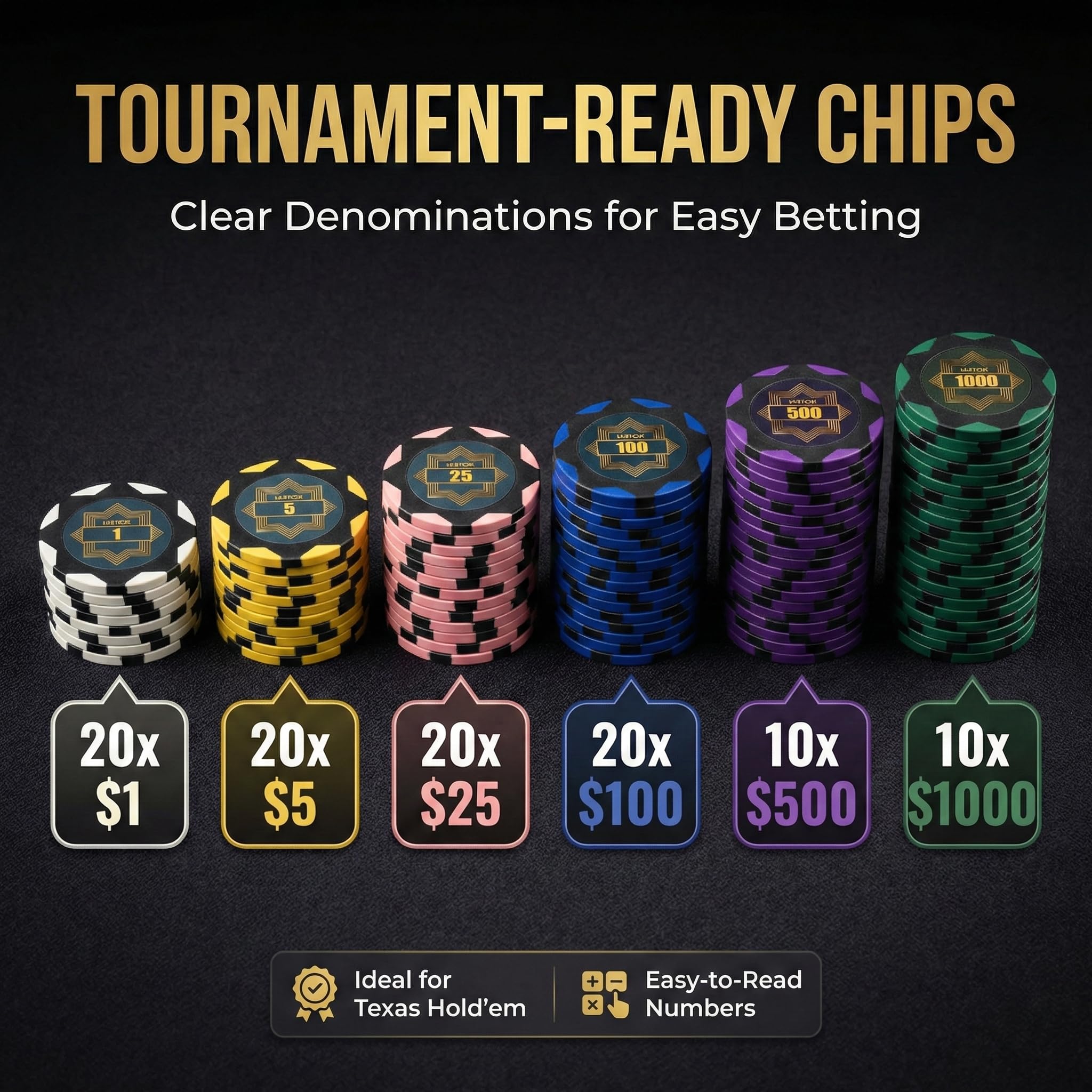 HEITOK Zestaw do pokera 500 sztuk 14g z nominałami w walizce Texas Holdem