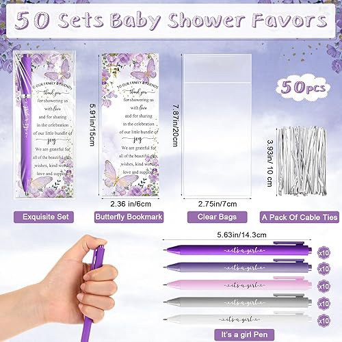 Miniatura 8 de Engrowtic Juego de 50 bolígrafos retráctiles para baby shower, regalos de baby shower, bolígrafos retráctiles con tarjetas de agradecimiento,