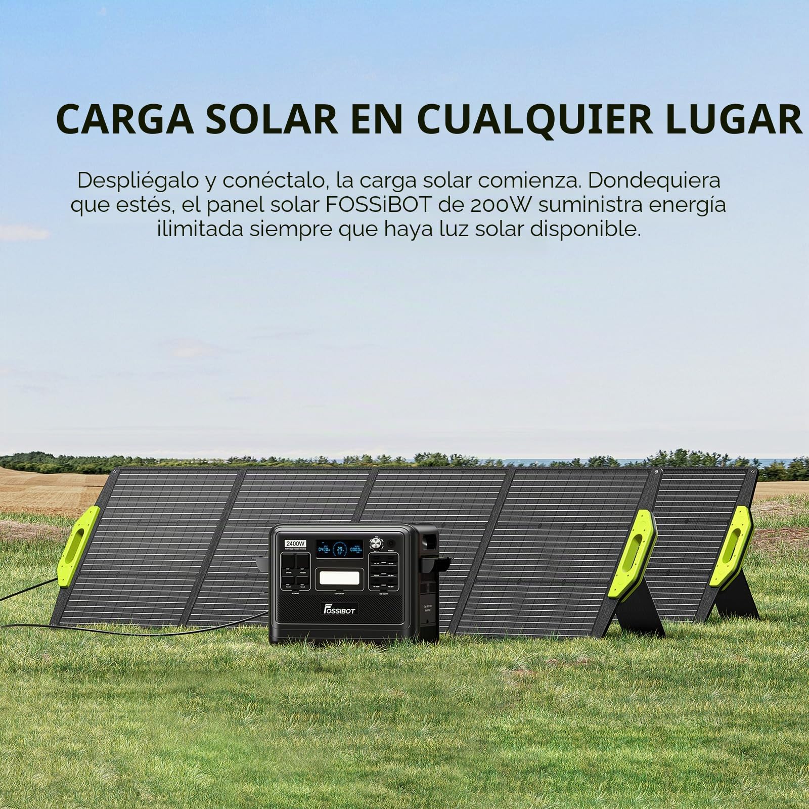 FOSSIBOT Panel solar portátil de 200 W, kit de panel solar plegable, módulo de eficiencia del 23,4% IP67, resistente al agua para camping, F1200 F2400 F3600, estación de energía portátil, generador