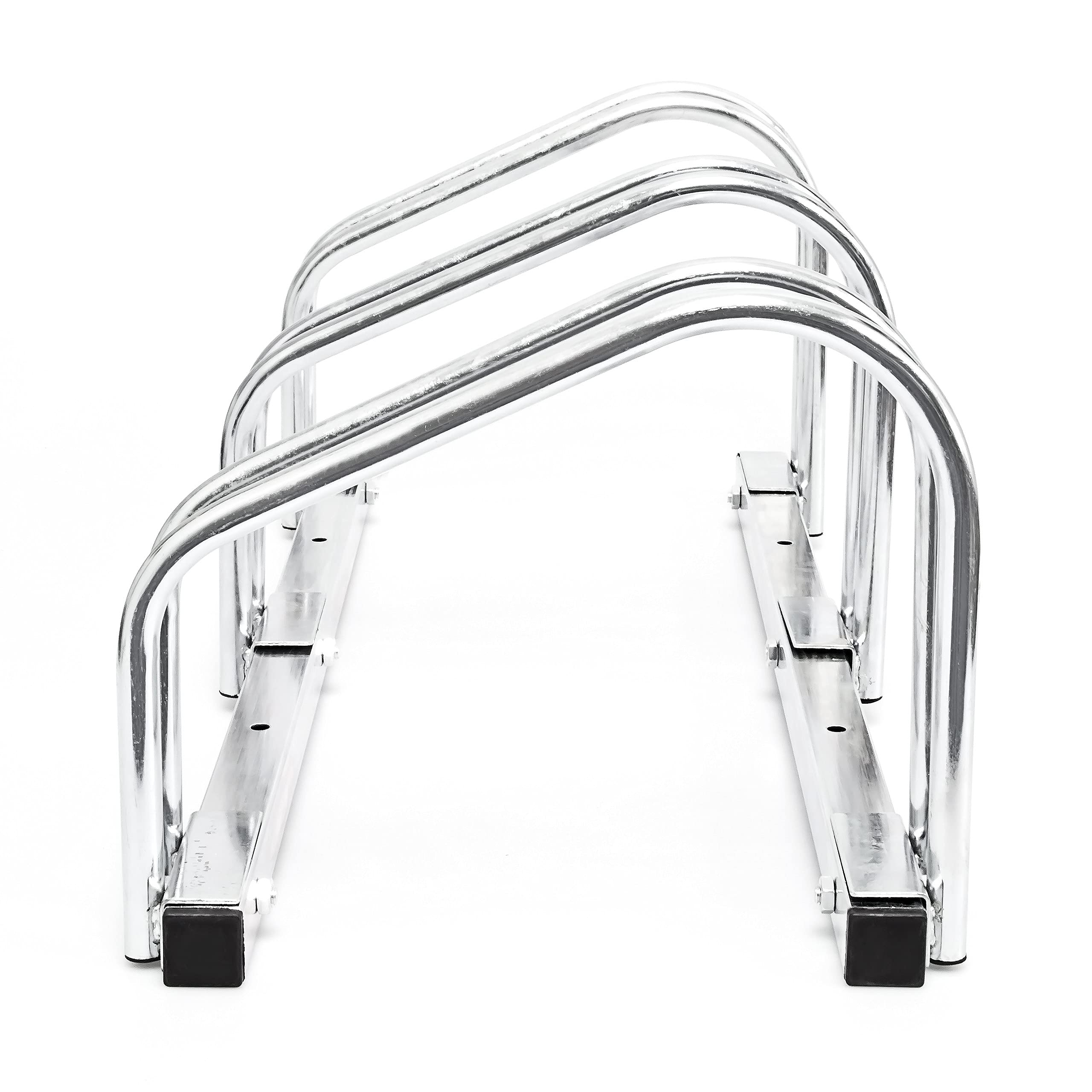 Relaxdays Stand Portabici per 3 Biciclette, Montaggio alla Parete e al Pavimento, Misure HxLxP: 26 x 73 x 32 cm, Argento
