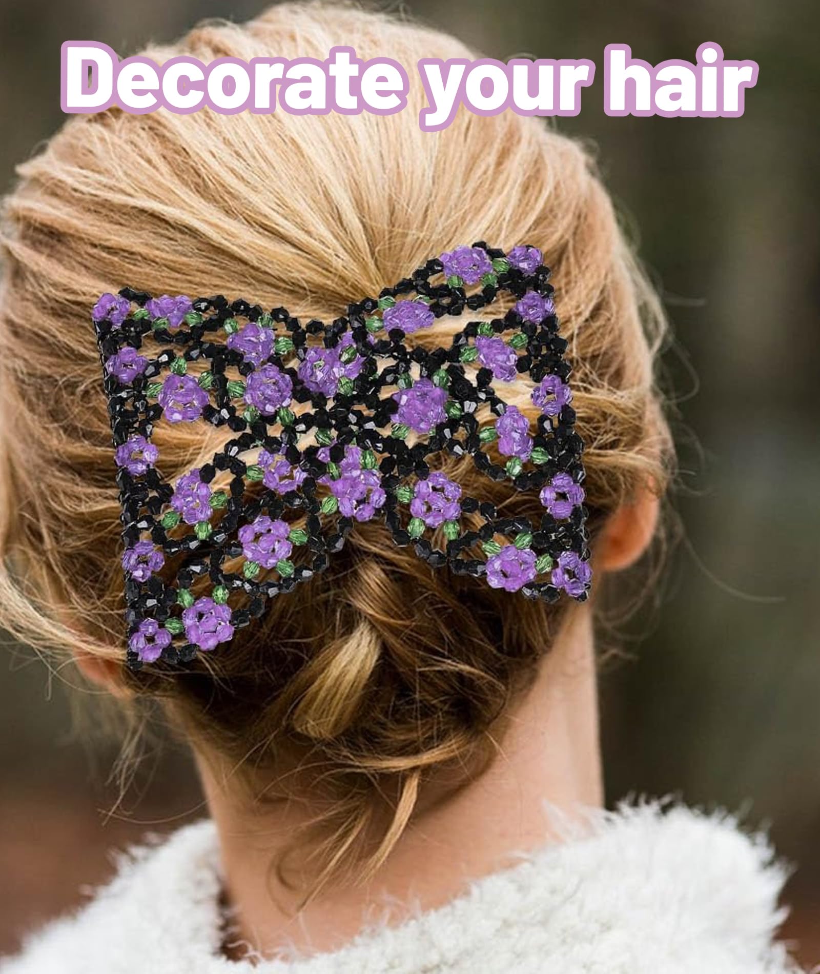 2PCS Magic Hair Comb Clip, Stretchy Double Row Hair Clips, Fixed Long Curly Thick Hair, Hair Styling Accessories for Women, Purple and Pink 3