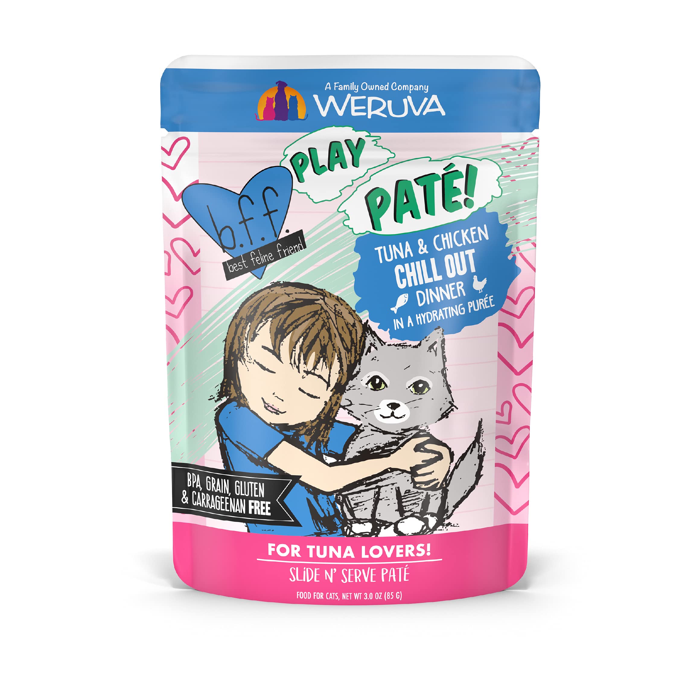 WeruvaB.F.F. Play - Best Feline Friend Pate Lovers Aw Yeah! Grain-Free Natural Wet Cat Food Pouches 3oz Pouch (Pack of 12) 5899