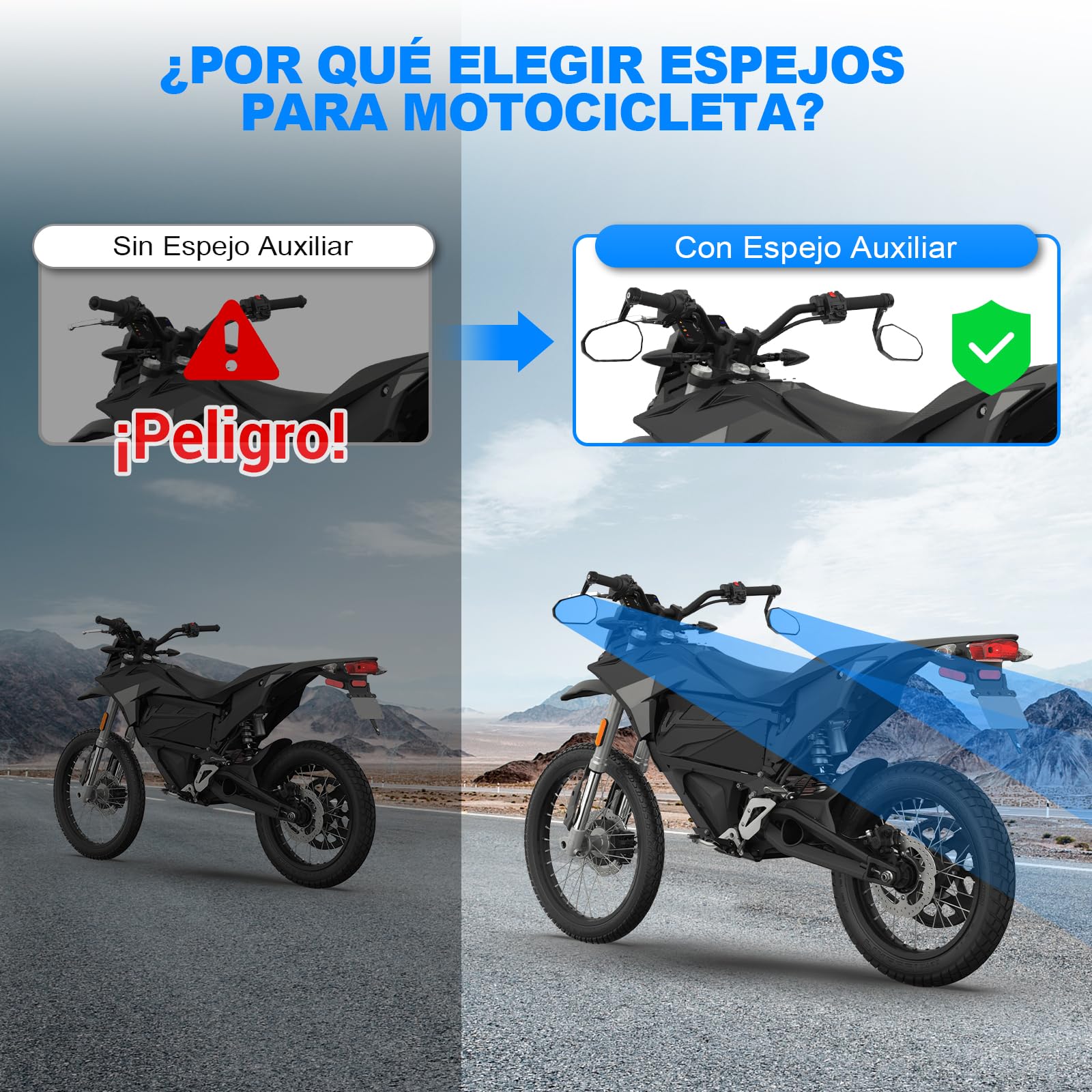 SUPAREE Espejos Retrovisores Moto Espejos Moto Homologados espejos Laterales moto Retrovisores de Manillares para Motocicleta Scooter Universales con Cromados Ajustable 1 Par