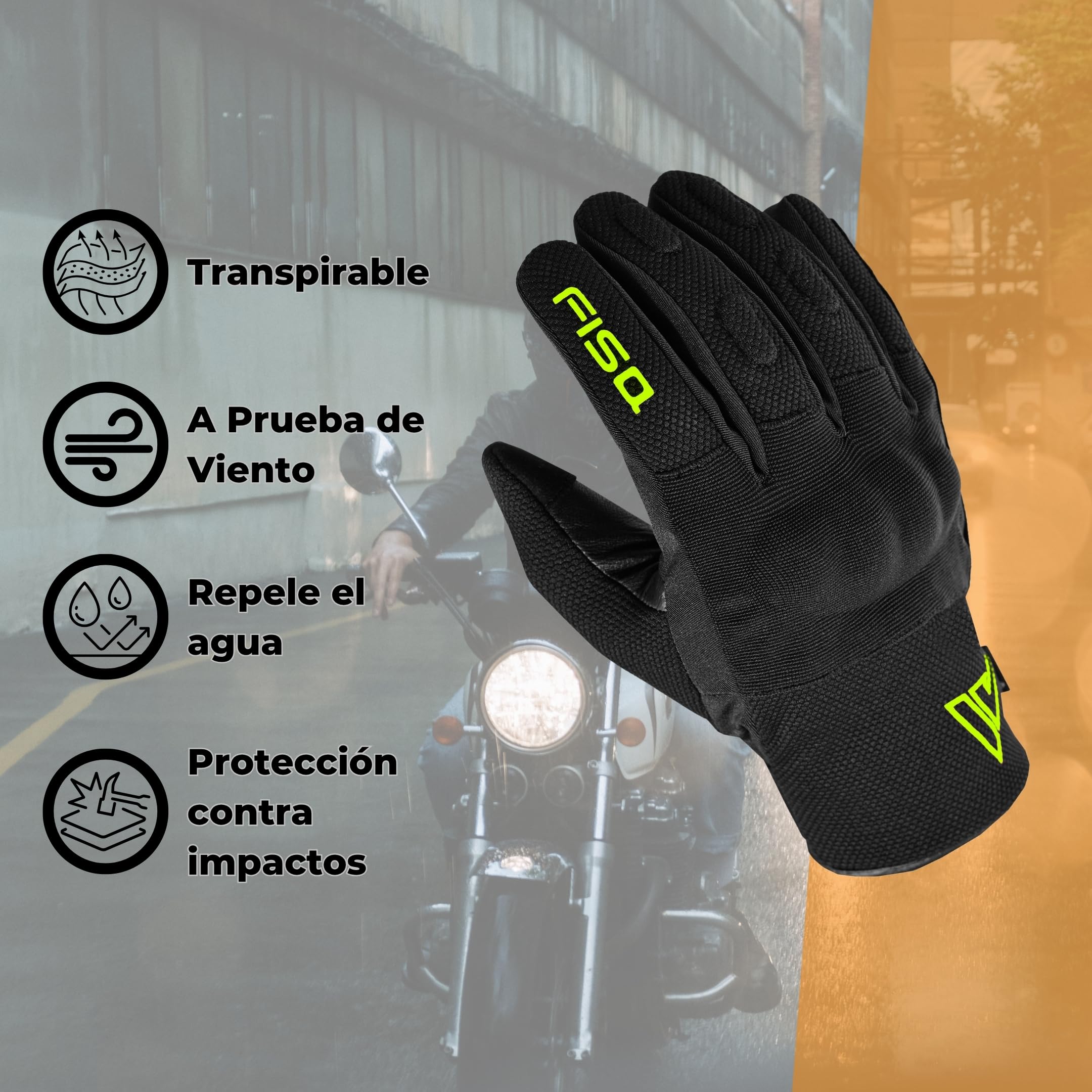 Guantes Moto Invierno Hombre con Palma de Cabra Analina 100%, Repelente al Agua, Waterproof, Protección Gel Antivibración y Compatibles con Pantallas Táctiles