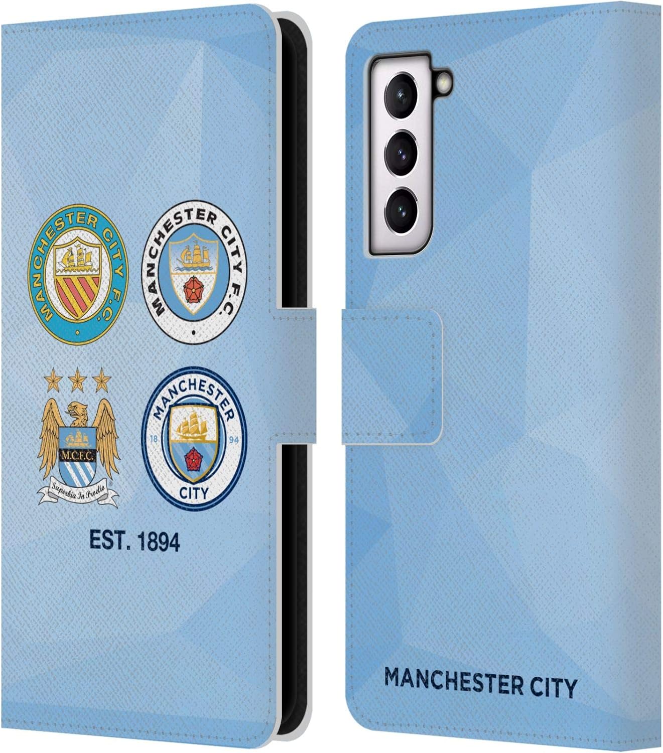 Head Case Designs Officially Licensed Manchester City Man City FC 1894 Navy Blue Geometric Historic Crest Evolution Leather Wallet Case Compatible with Samsung Galaxy S21 5G