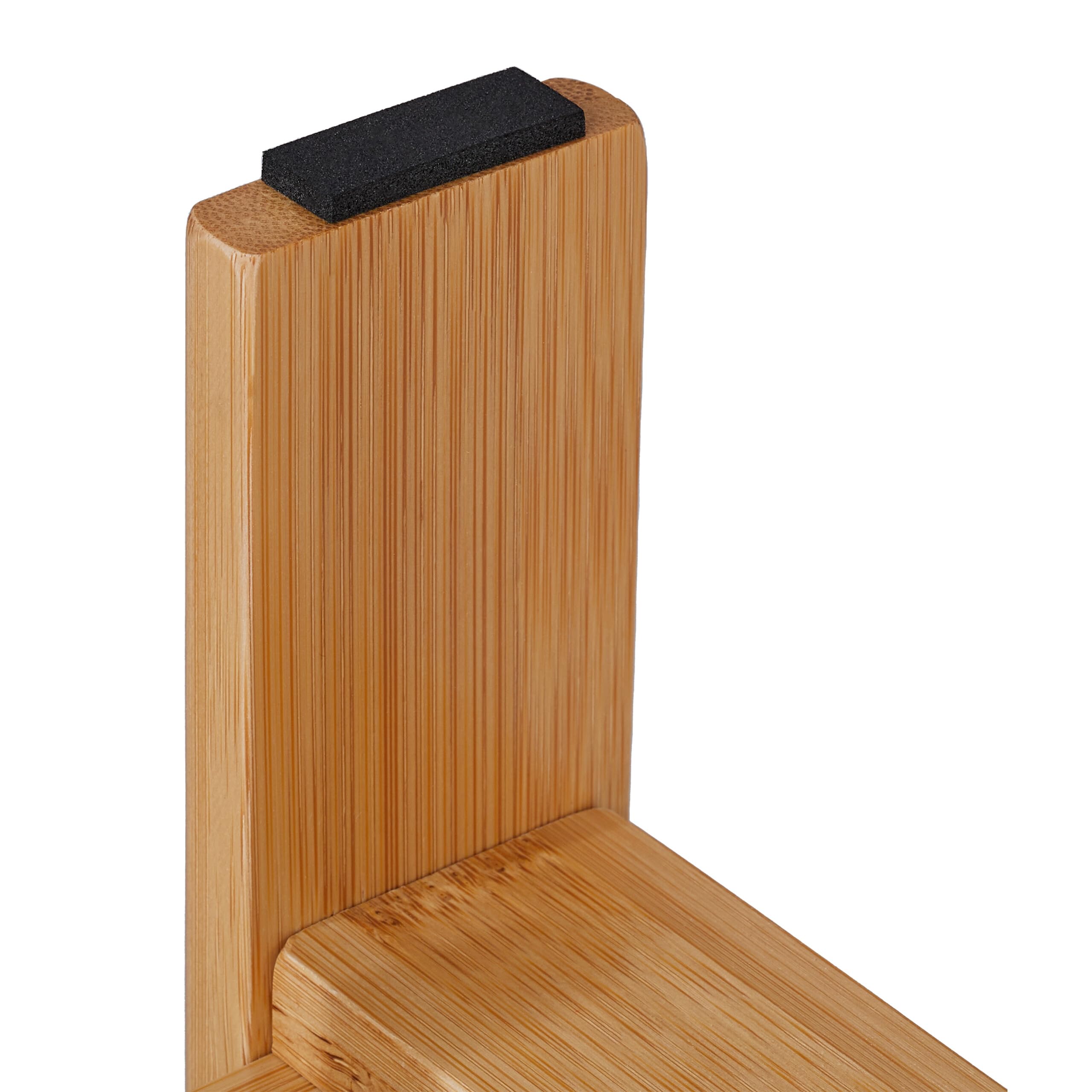 Relaxdays Sgabello da Bagno con Ripiano, Mobiletto in bambù, 26 x 27 x 22,5 cm, Sgabellino per Corridoio, Marrone Chiaro