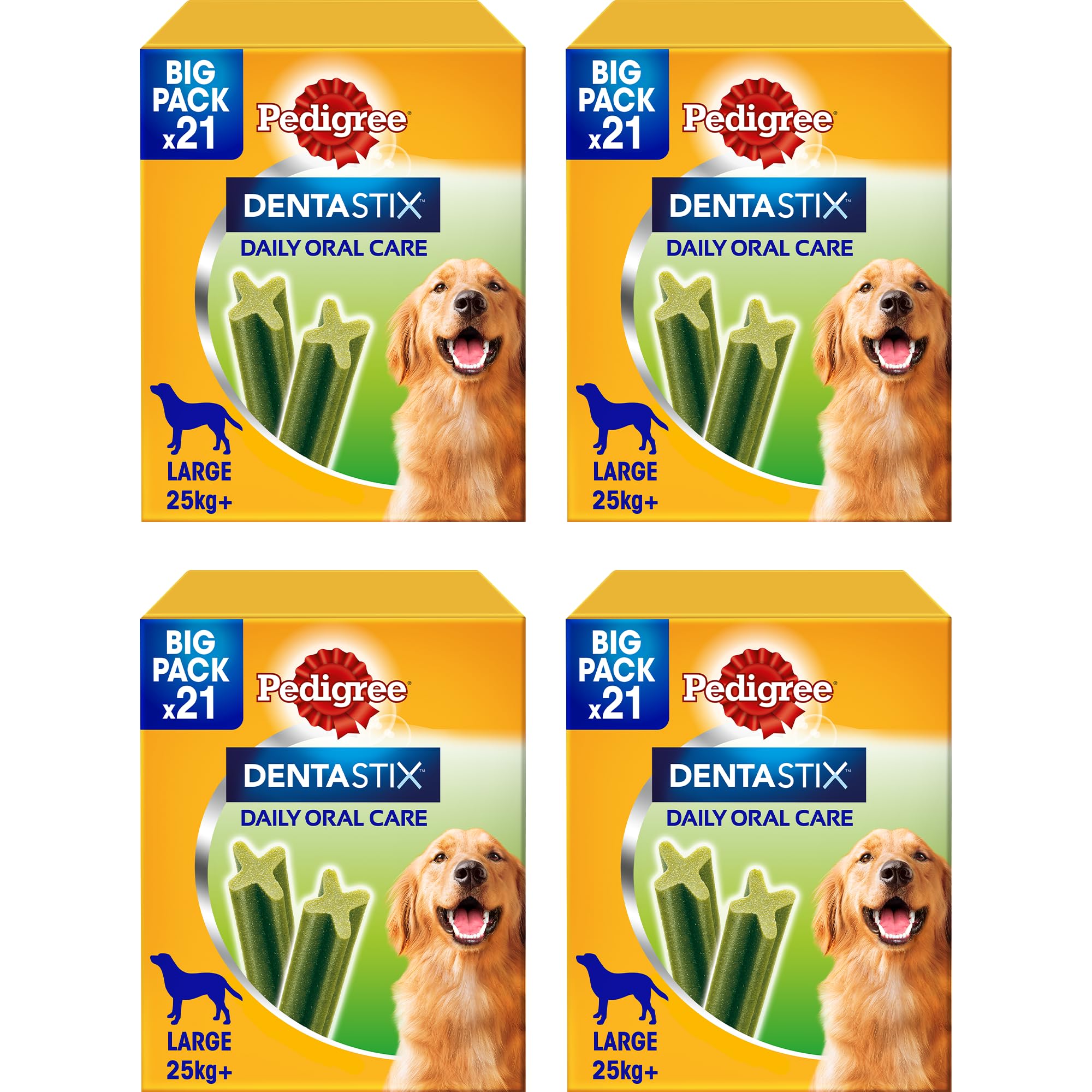 Pedigree Dentastix Fresh 84 Snack für die Mundhygiene (großer Hund > 25 kg) 810 g 21 Stück - 4 Packungen mit 21 Stück (insgesamt 84 Stück)