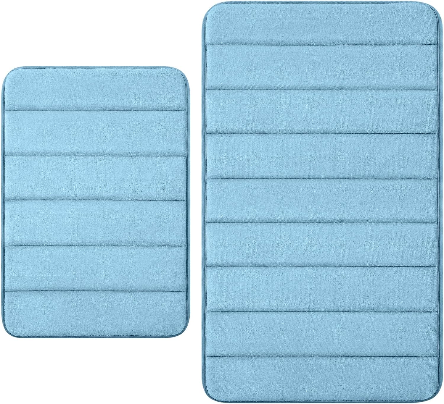 Buganda Meomry Foam Bathroom Rugs 2 Pieces, Bath Mat Size 24 x 16 and 35.4 x 24 in Blue, 2 Item Bundle