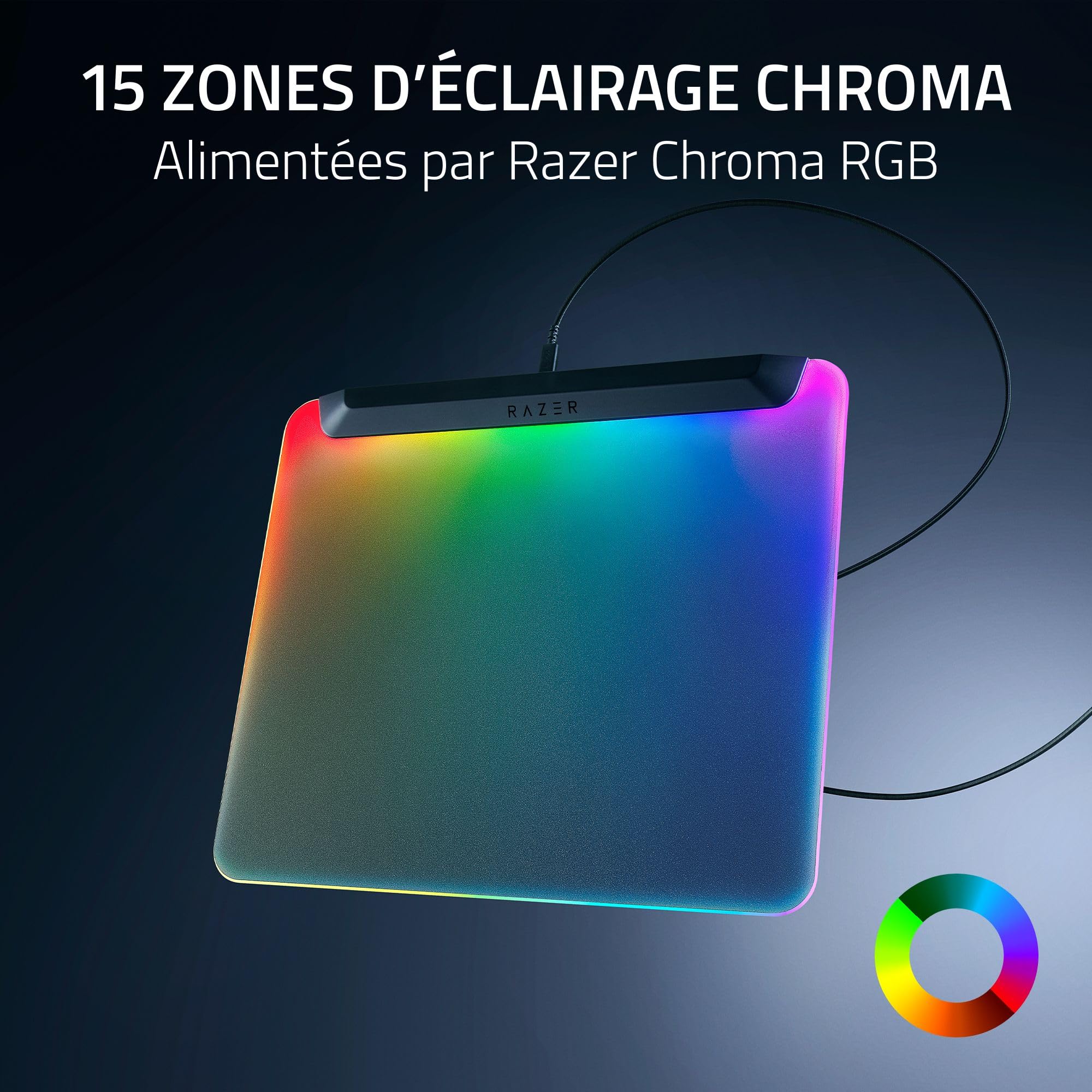 Razer Firefly V2 Pro - Tapis de Souris de Jeu rétroéclairé RGB - Port USB intégré (éclairage LED 15 Zones, Surface texturée Micro-gravée pour Un Suivi Optimal, câble USB-C détachable) Noir