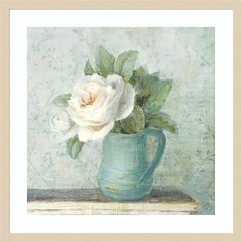 Miniatura 12 de Amanti Art Lienzo decorativo para pared enmarcado de 28 x 28 pulgadas, rosas de junio II, blanco y azul por Danhui Nai, arte de pared de naturaleza