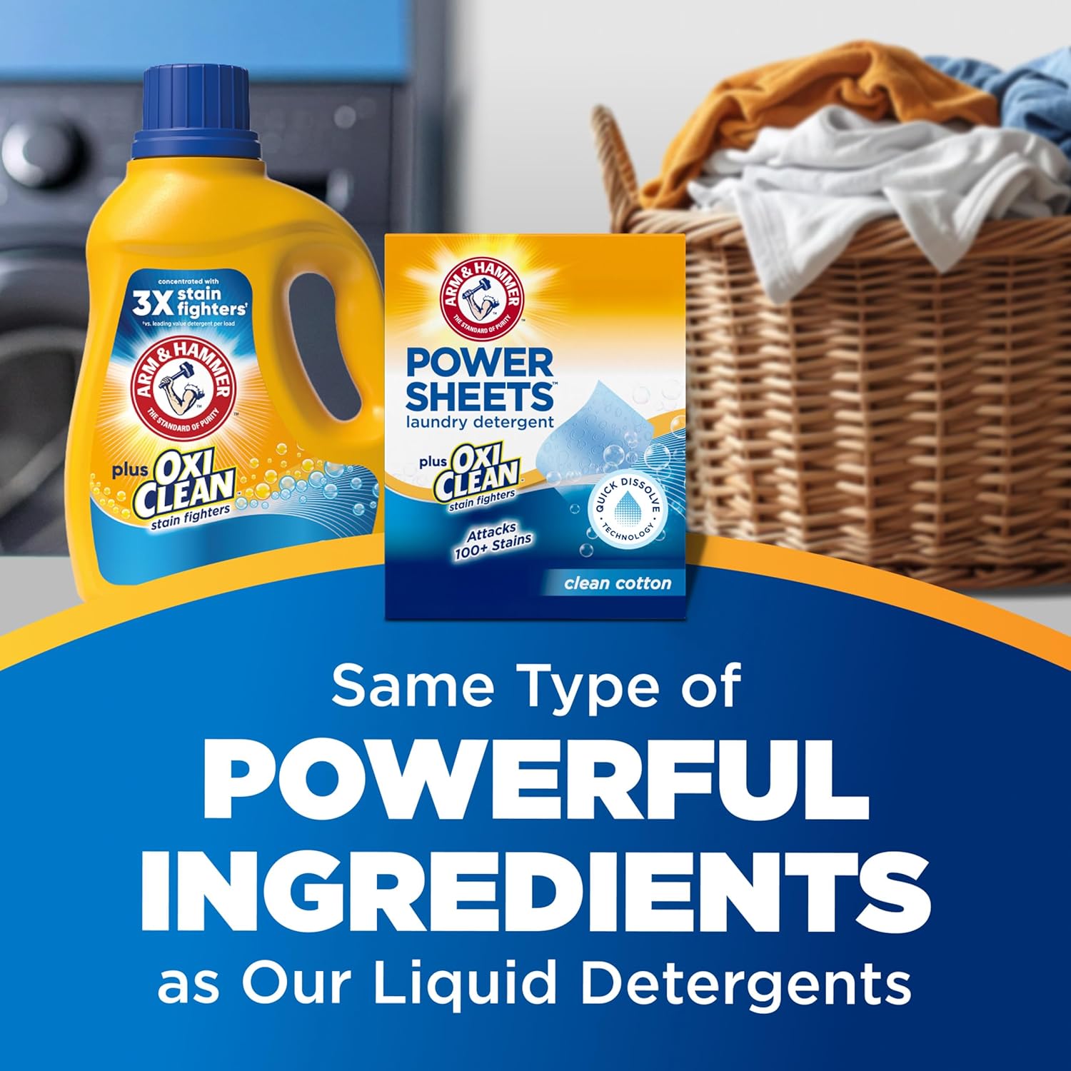ARM & HAMMER Power Sheets Laundry Detergent Plus OxiClean Stain Fighters, Clean Cotton Scent, 52 Count, 104 Medium Loads - Image 5