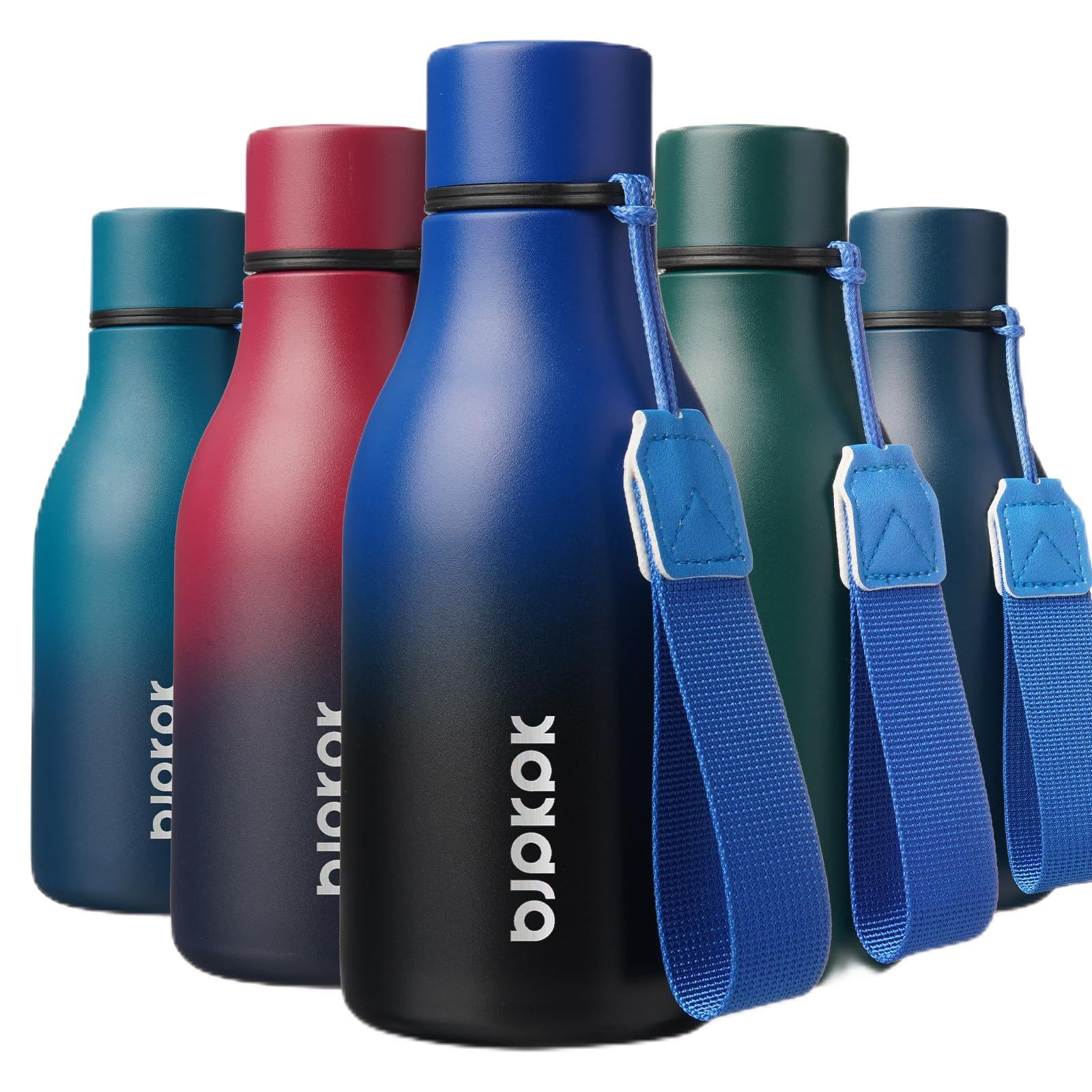 BJPKPK Insulated Water Bottles, 12oz Stainless Steel Metal Water Bottle with Strap, BPA Free Leak Proof Thermos, Mugs, Flasks, Reusable Water Bottle for Sports & Travel, Blue Black