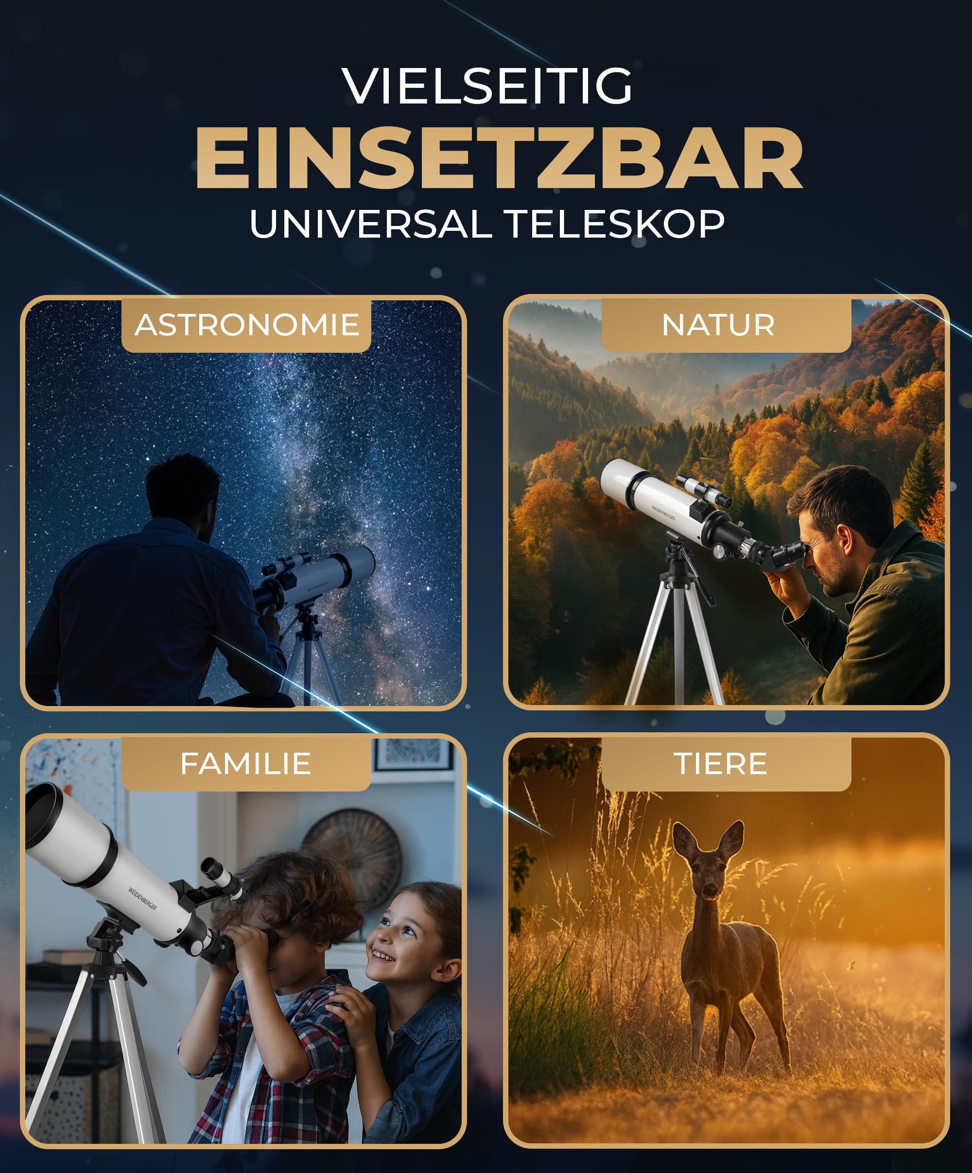 Teleskop 80600 – Refraktor-Fernrohr, 800 mm Brennweite, 60 mm Öffnung mit 3 Okularen + 3× Barlow-Linse, Sucherfernrohr, Stativ & Handy-Adapter – für Erwachsene & Einsteiger