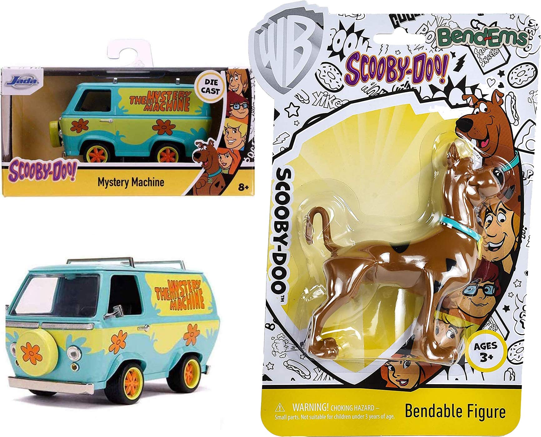 Scooby-DooBend Scoob Character Mini Figure Bundled with + Shaggy Gang Mystery Machine Classic + Charm Blind Capsule & Cartoon Sticker 3-Items Zoinks!