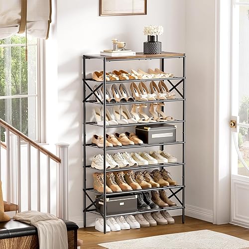 Miniatura 4 de Zapatero alto de 8 niveles para almacenamiento de zapatos para entrada, 24-32 pares de zapatero de metal para armario, zapatero resistente con