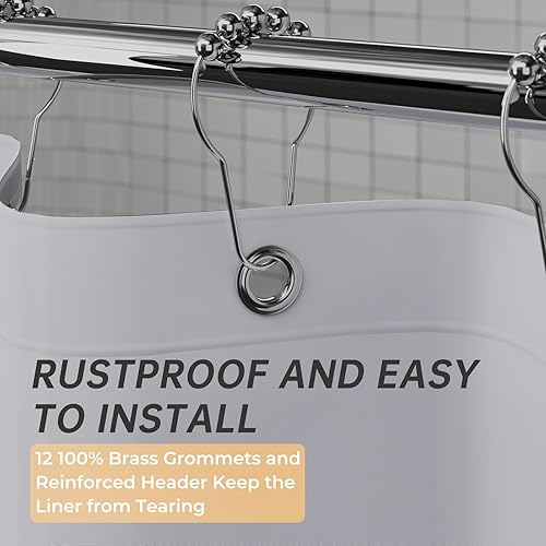 Miniatura 5 de AmazerBath - Cortina de ducha de plástico, 72 x 72 pulgadas, cortina de ducha gris de PEVA, impermeable, pesada, gruesa, con 3 piedras grandes