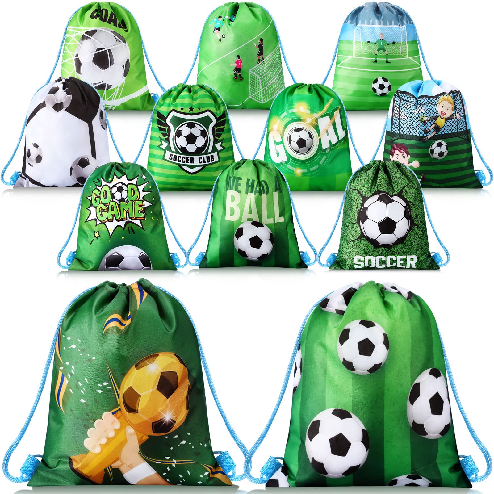 12 Pieces Soccer Party Favor Sports Drawstring Present Bags Travel