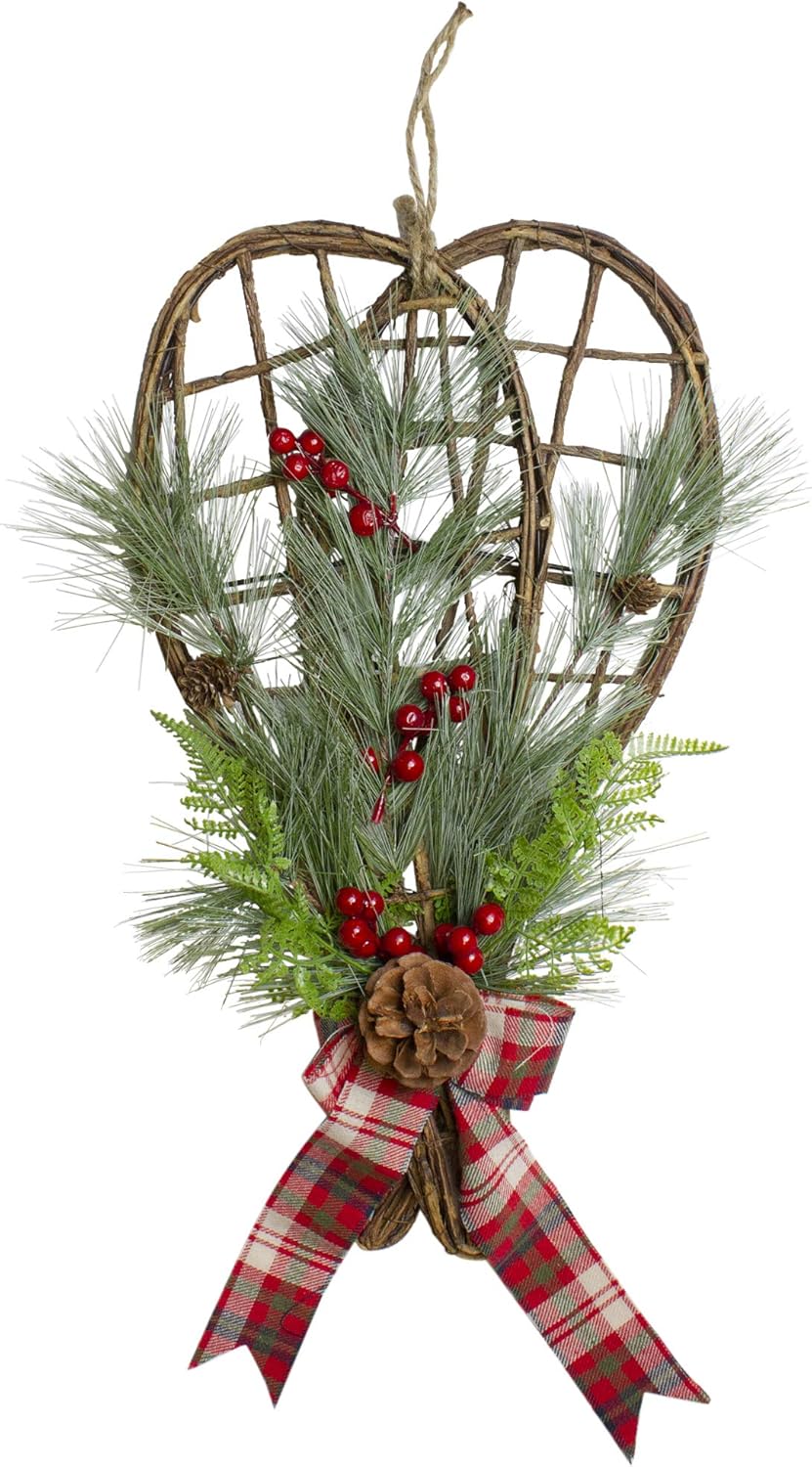 Northlight 20 Red and Green Cedar and Berries Twig Snowshoes Christmas Wall Decor