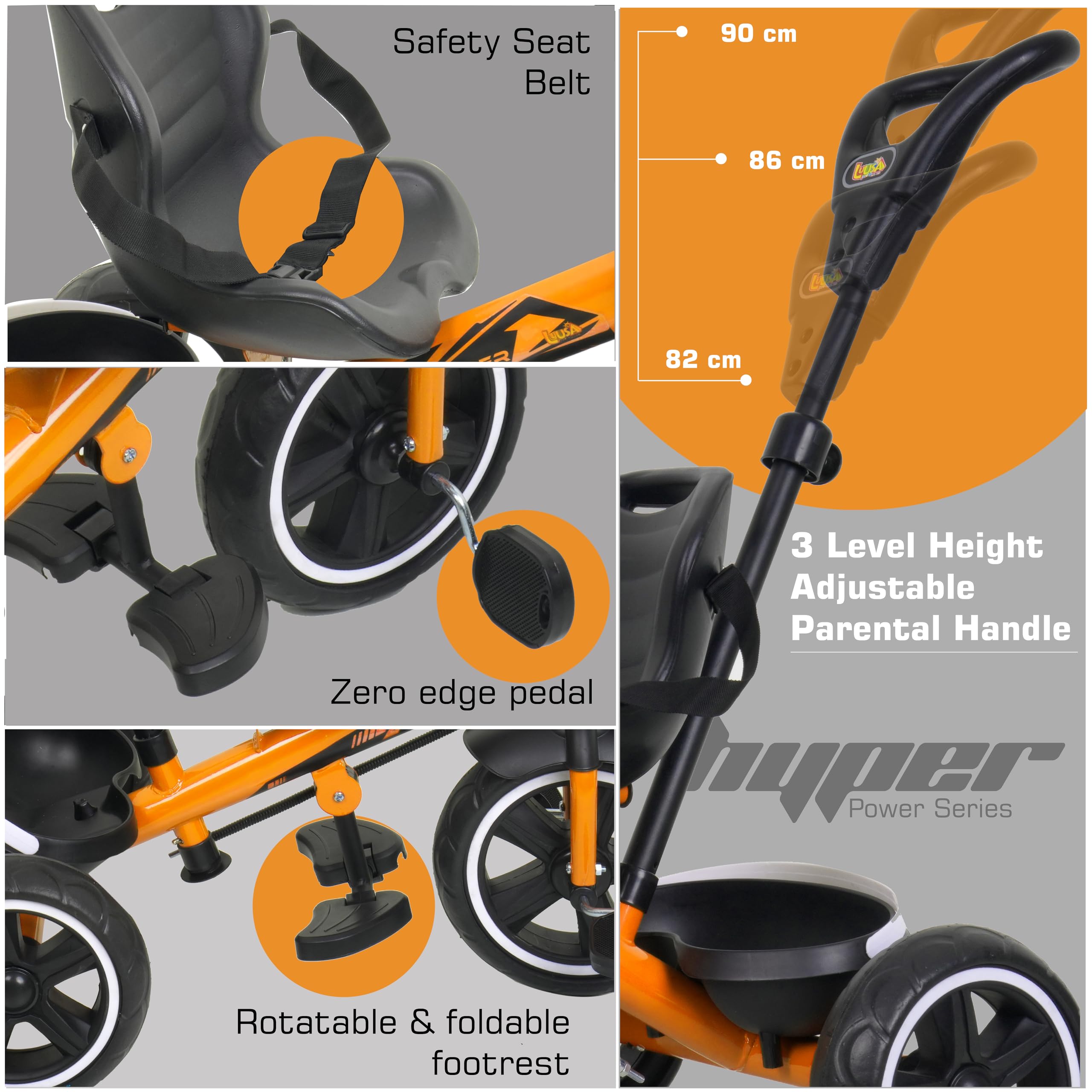 Luusa RX-500 Plug N Play Kids / Baby Tricycle with Parental Control , Cushion seat and seat Belt for 12 Months to 48 Months Boys / Girls / . Carrying Capacity Upto 30kgs ( Orange ) - Image 7 thumbnail