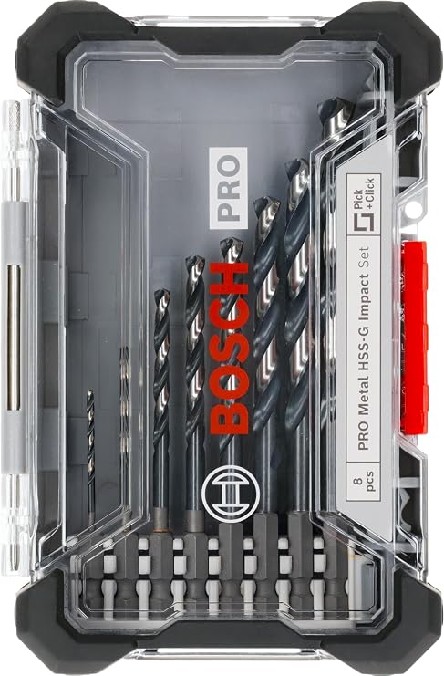 Bosch Drill Set Drill Set Impact Impact Control HSS, 8-piece Set Bohrmaschienen, 1 HSS Drill Bit Each For Spiral Drill Bit Set Diameter 2, 3, 4, 5, 6, 7, 8, 10 mm, 1 Box