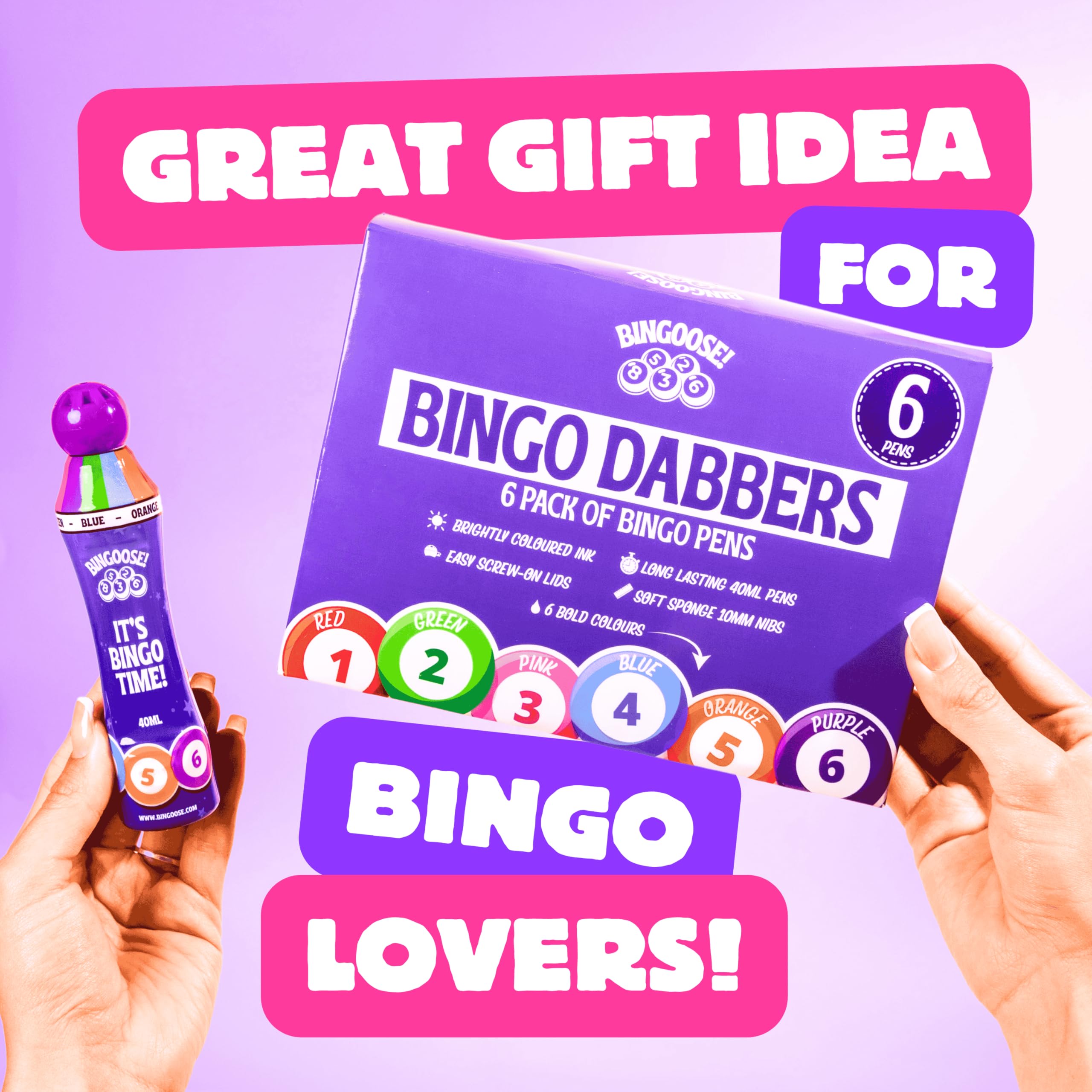 Lot de 6 marqueurs de bingo Jumbo à pointe éponge – Encre vive, bouchon à vis, anti-fuite, marqueurs à pois durables