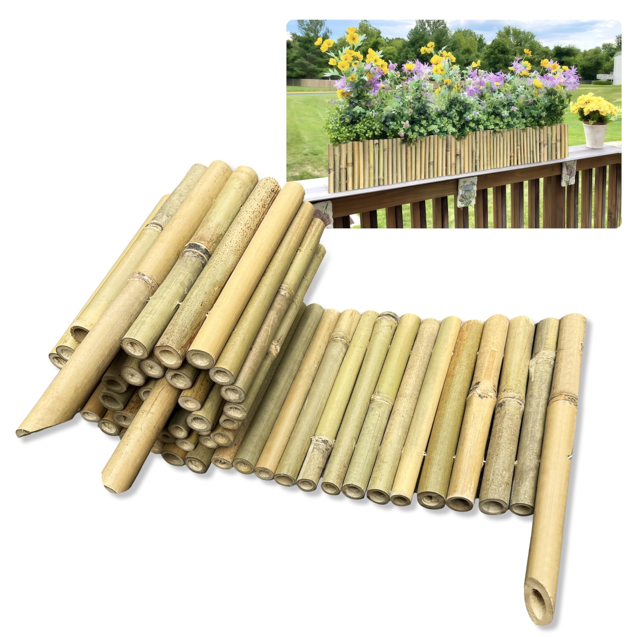 Photo 1 of ***STOCK PHOTO FOR REFERENCE ONLY***Natural Bamboo Garden Edging Fence, Flexible Handcrafted Landscape Border, 8 in H x 40 in L, Eco-Friendly Bamboo Lawn Edging for Flower Beds, Pathways, Planters & Outdoor Garden Decor