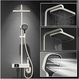 BEITH Thermostatic Shower Faucet Set, 5 Functions Piano Keys Shower System, 33x22cm Rain, Waterfall Shower Head, Digital Display, Hydroelectric Power, with Waterfall Bathtub Faucet, Spray Gun